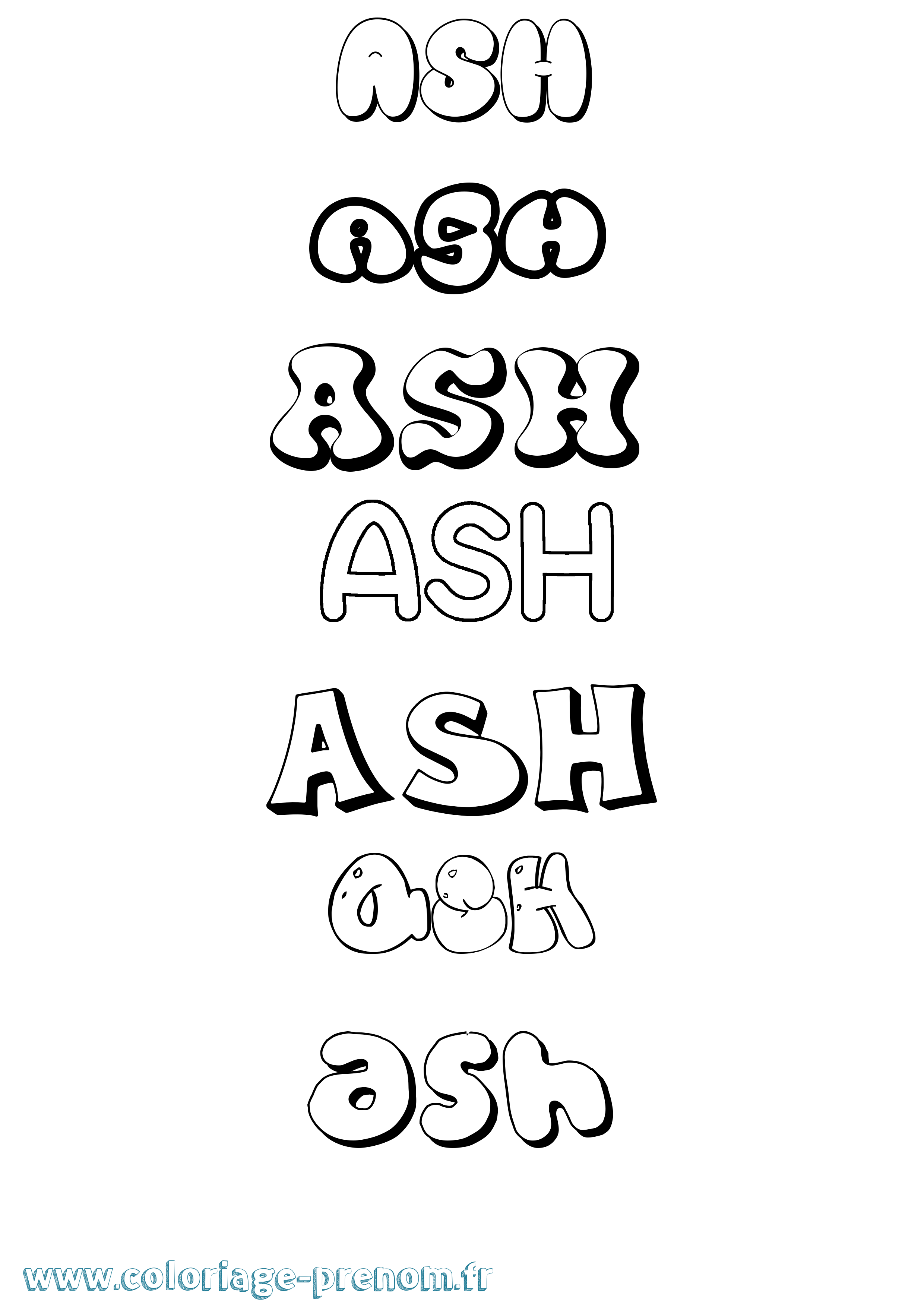 Coloriage prénom Ash Bubble