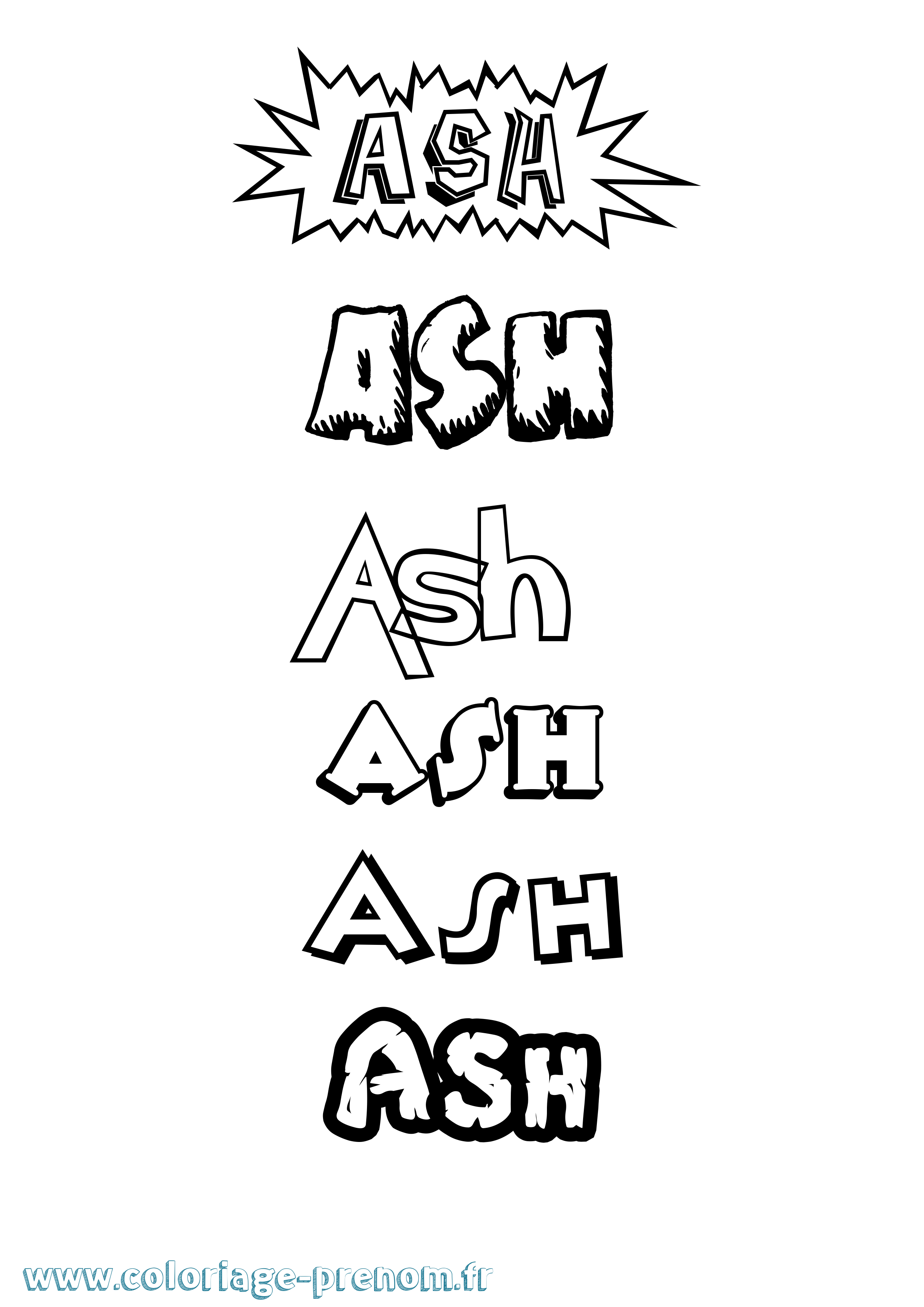Coloriage prénom Ash Dessin Animé