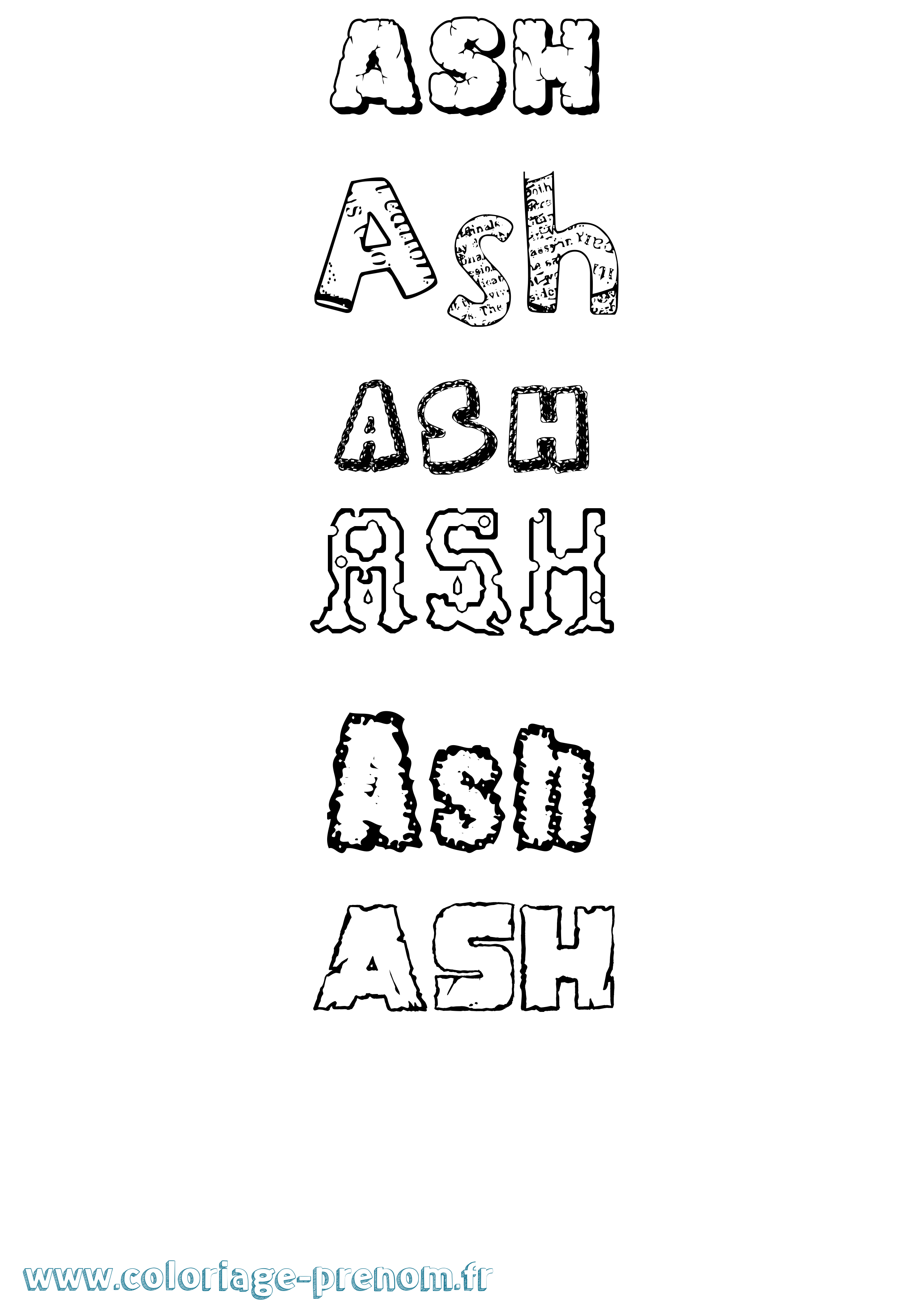 Coloriage prénom Ash Destructuré