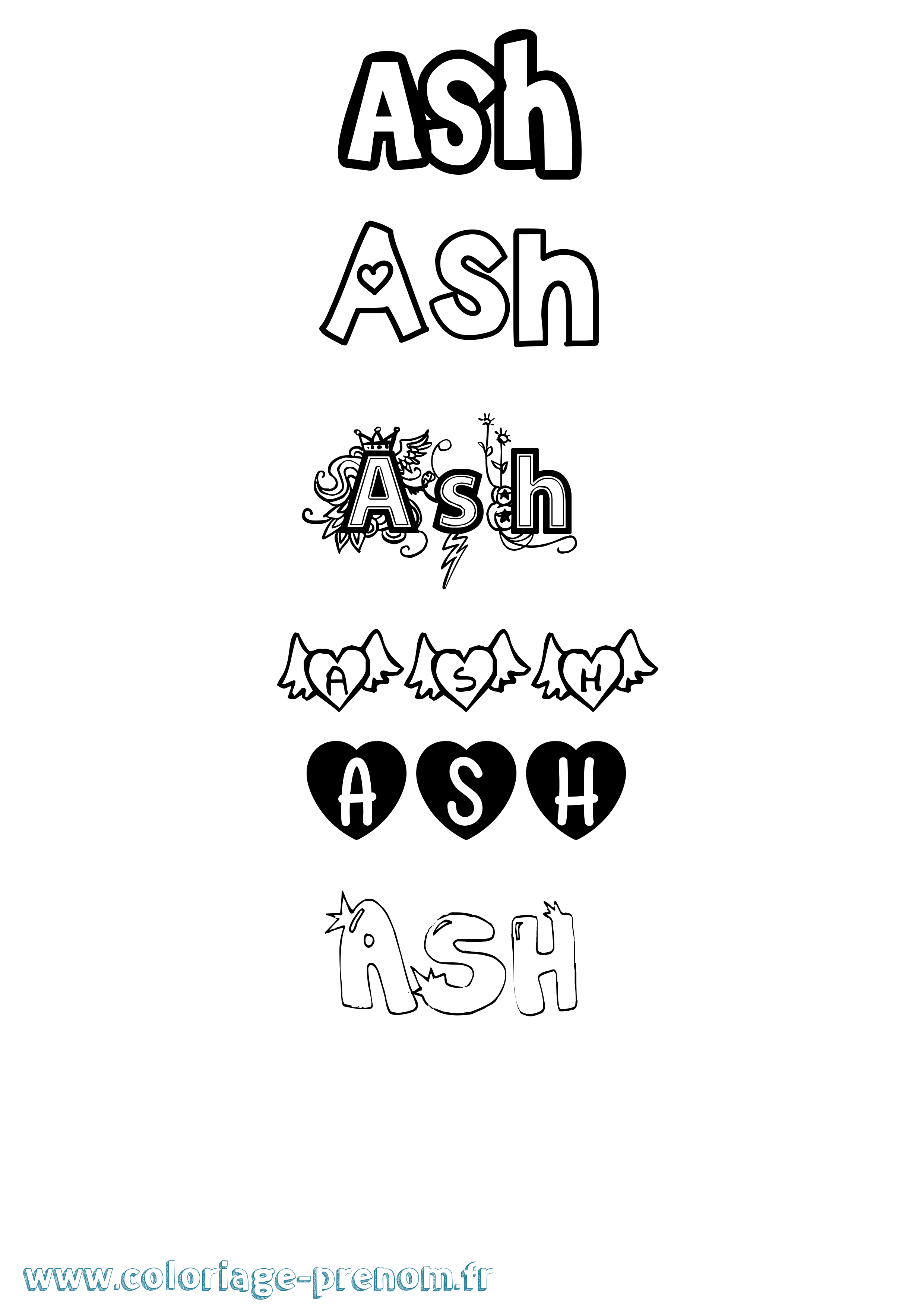 Coloriage prénom Ash Girly
