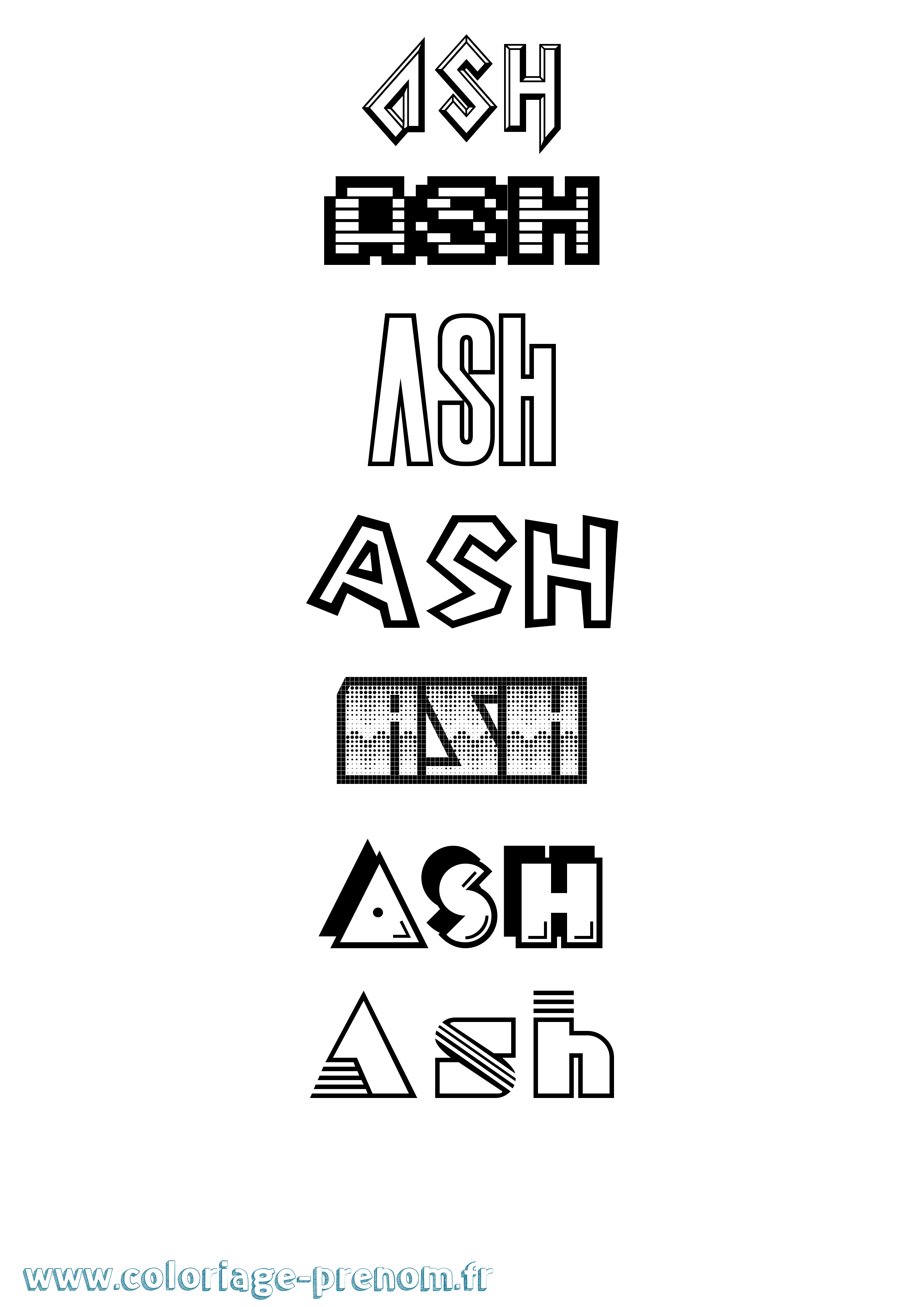 Coloriage prénom Ash Jeux Vidéos