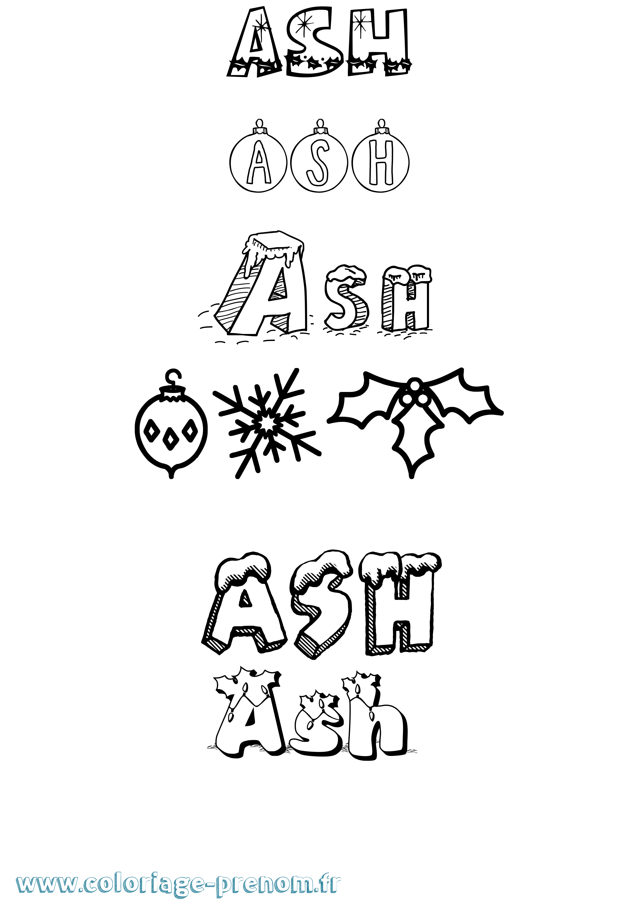 Coloriage prénom Ash Noël