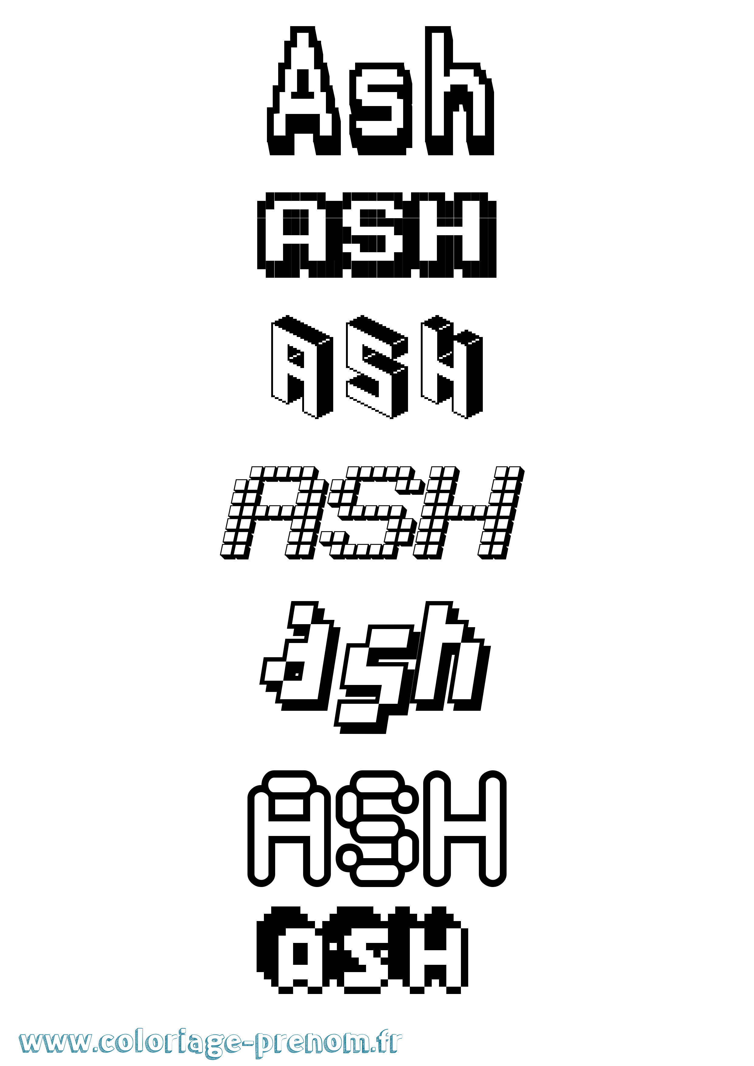 Coloriage prénom Ash Pixel