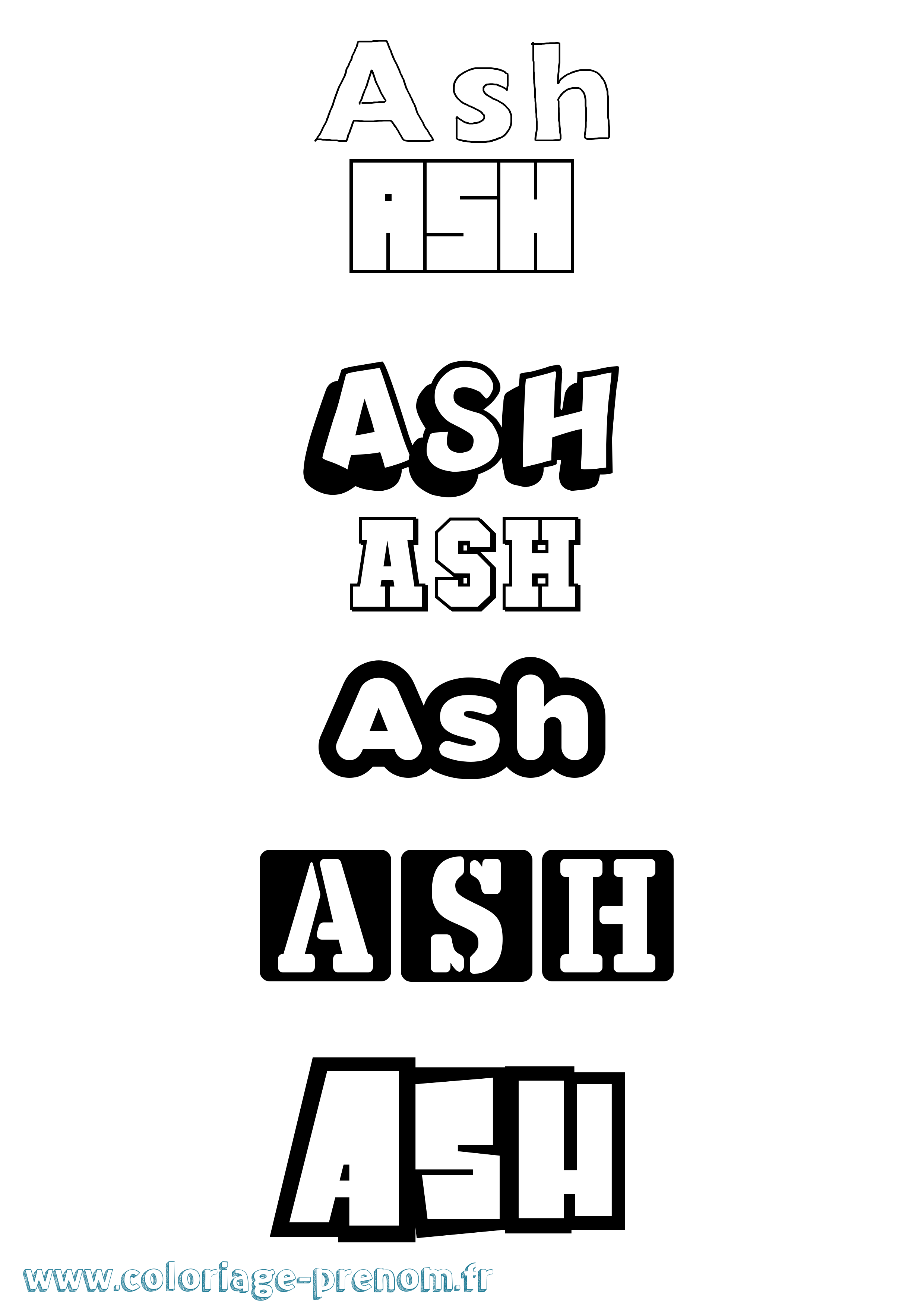 Coloriage prénom Ash Simple