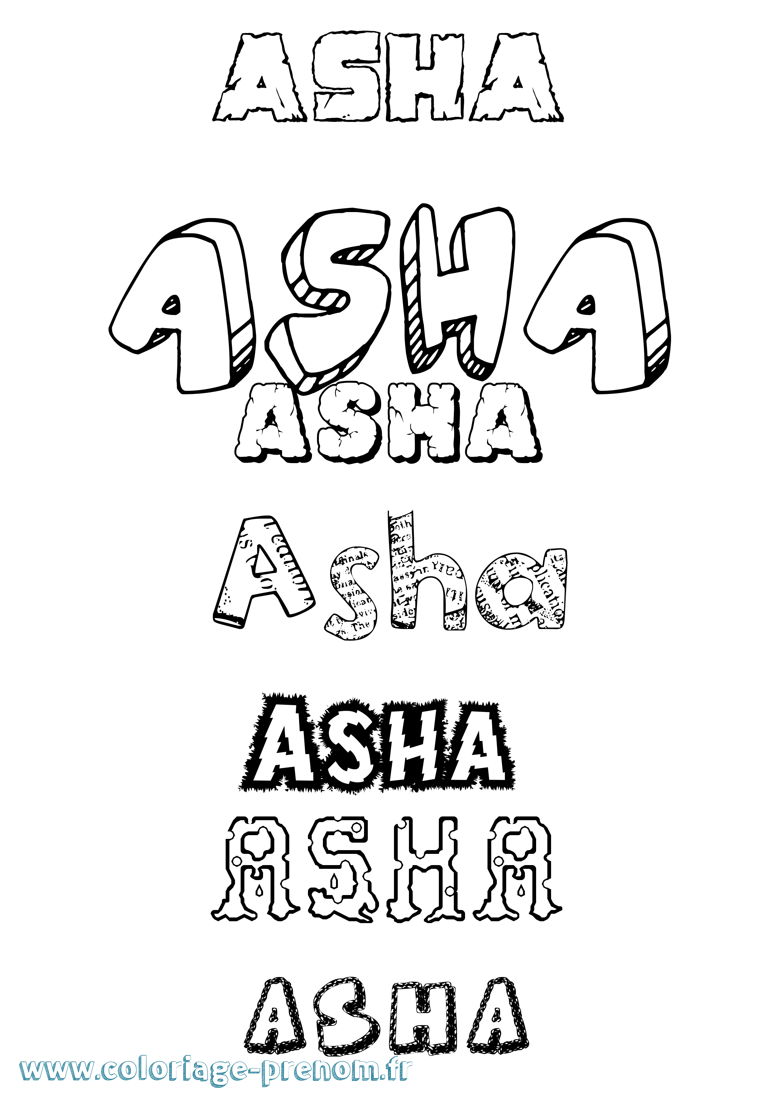 Coloriage prénom Asha Destructuré