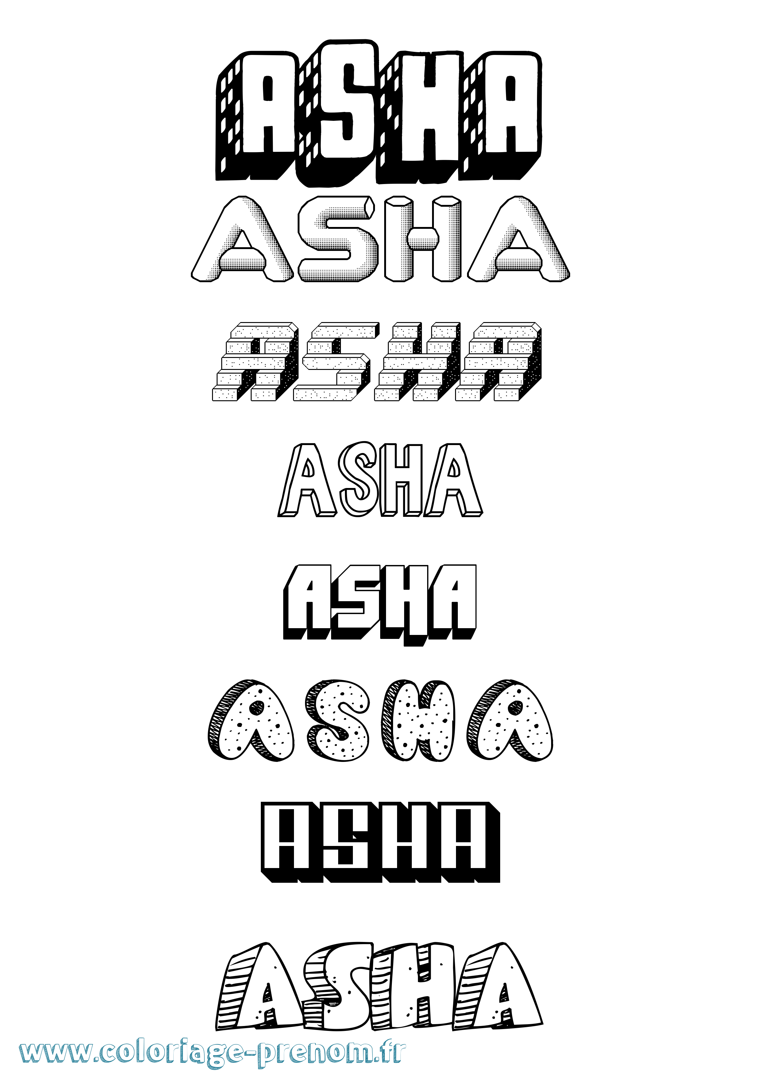 Coloriage prénom Asha Effet 3D