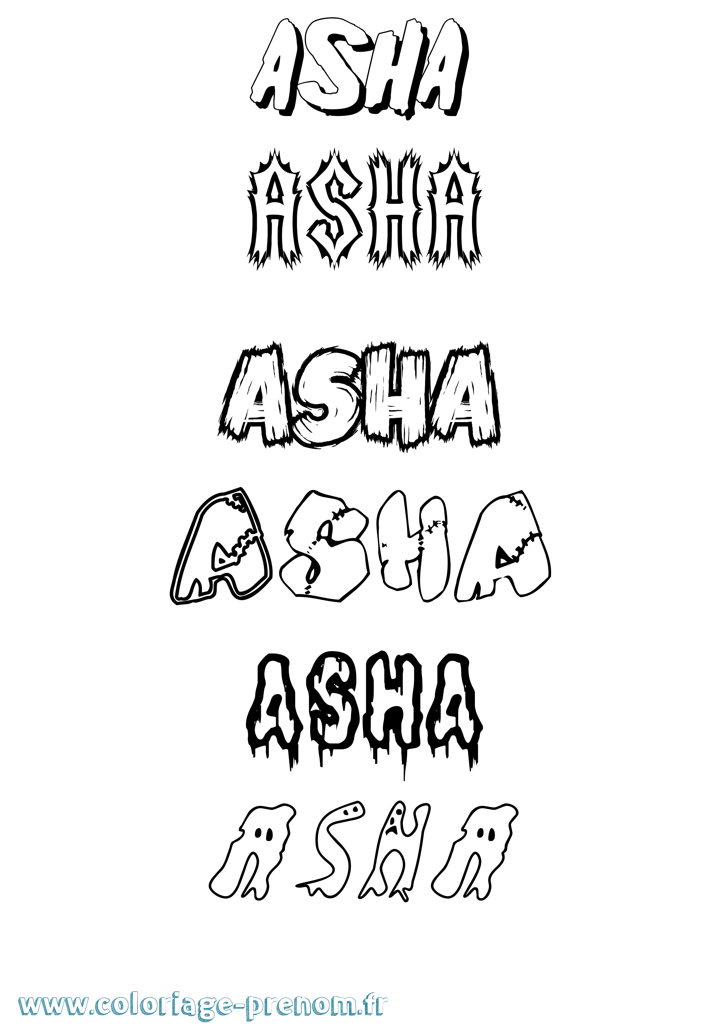 Coloriage prénom Asha Frisson