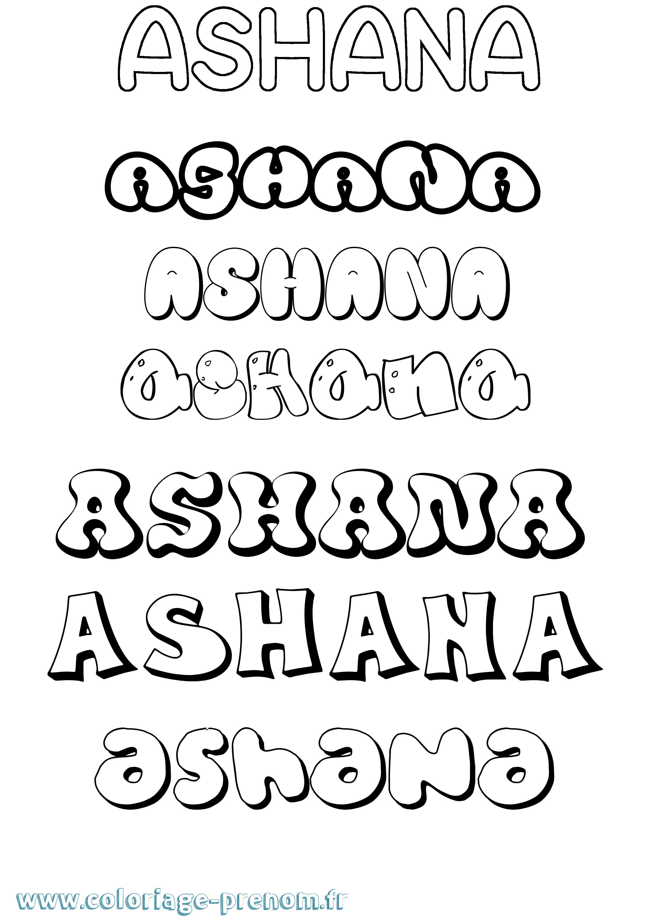 Coloriage prénom Ashana Bubble