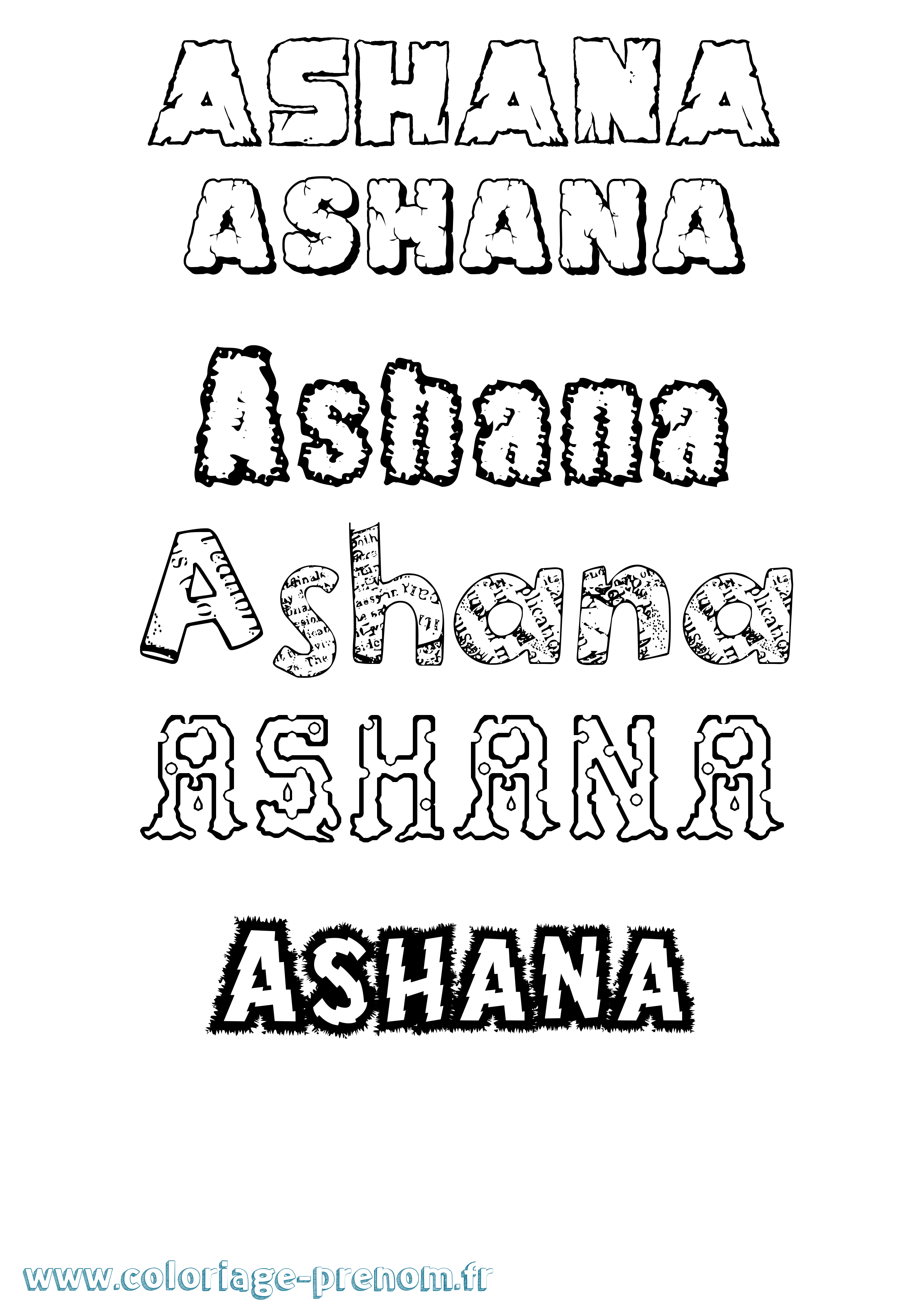 Coloriage prénom Ashana Destructuré