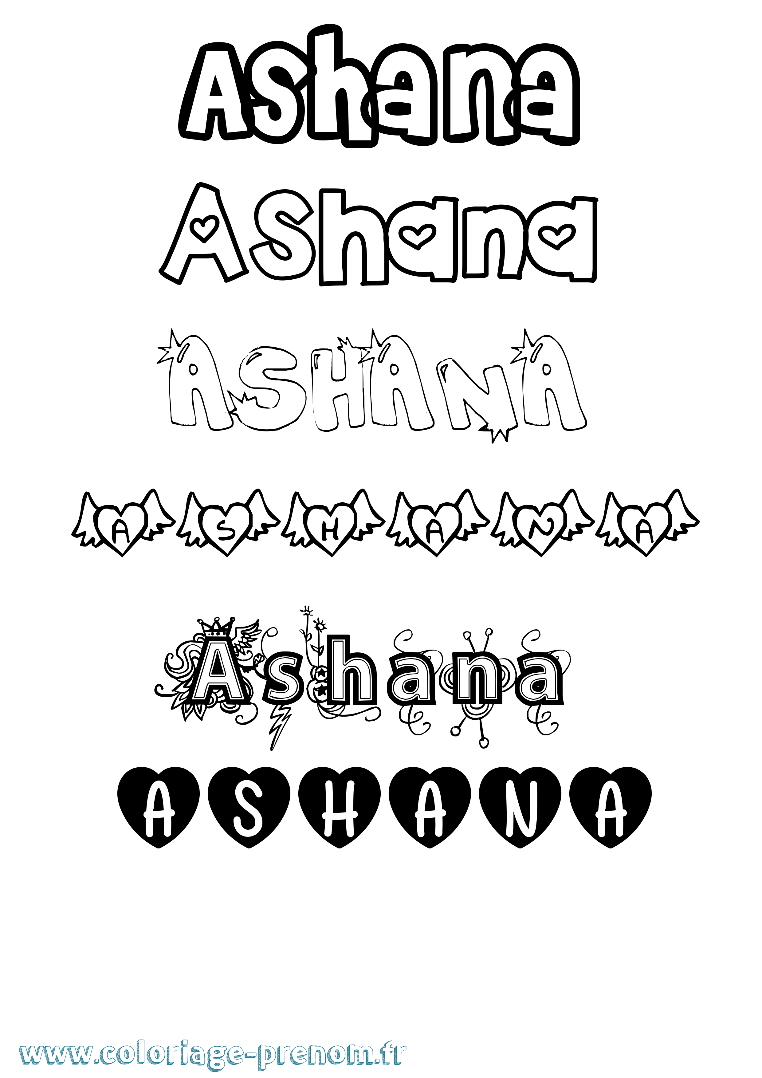 Coloriage prénom Ashana Girly