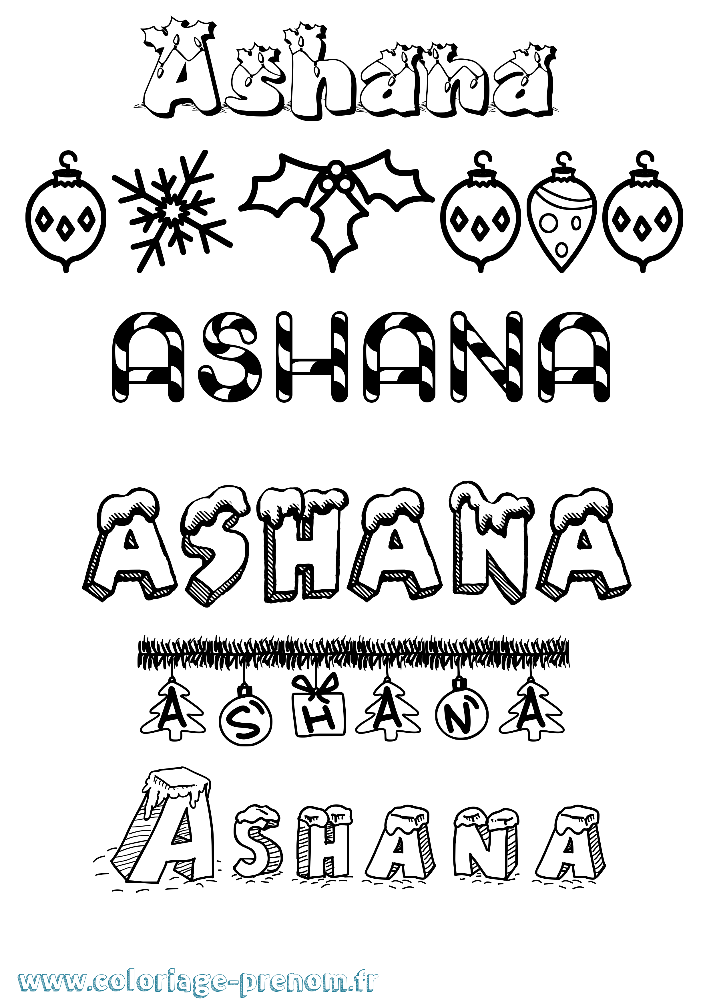 Coloriage prénom Ashana Noël
