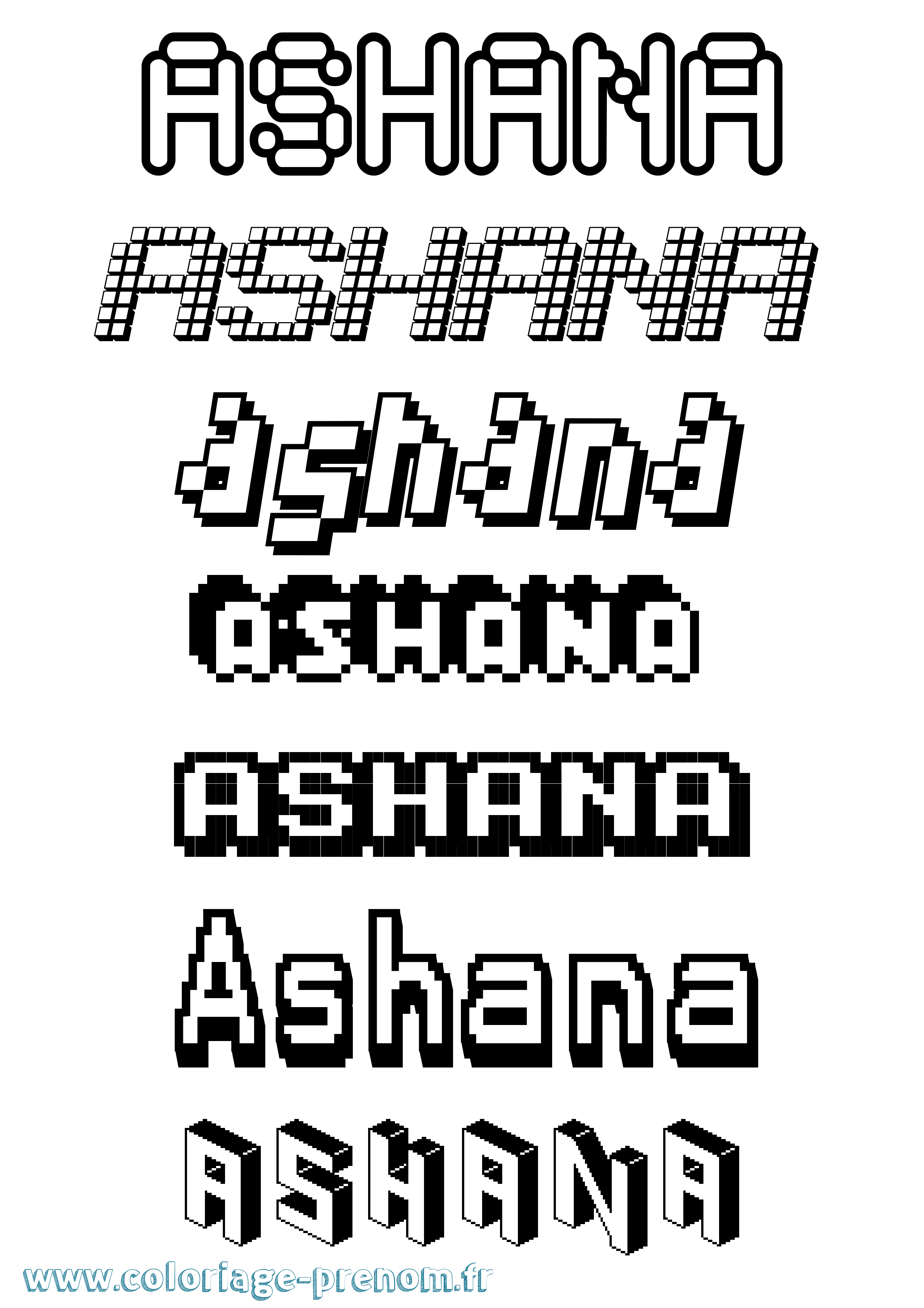 Coloriage prénom Ashana Pixel
