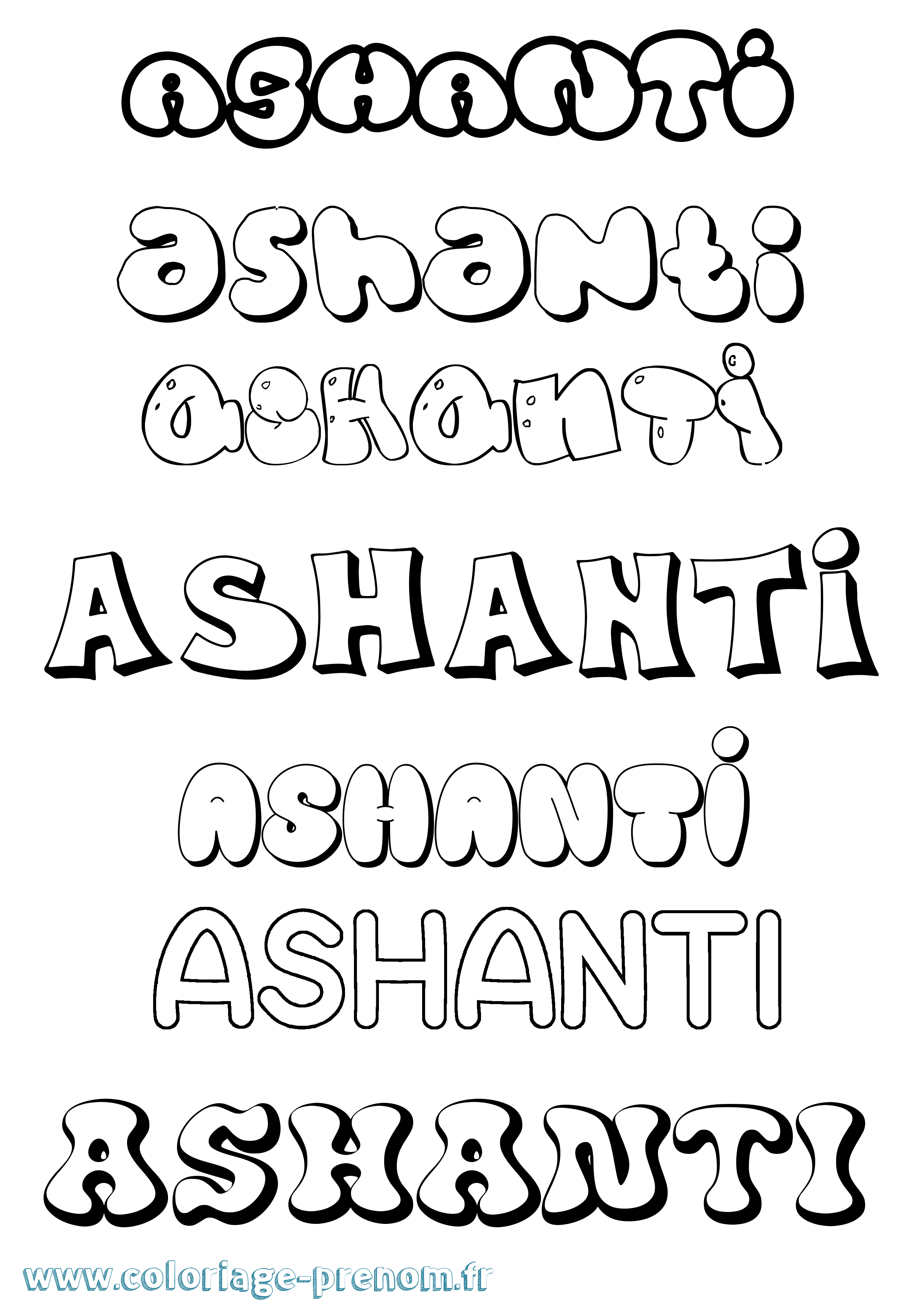 Coloriage prénom Ashanti Bubble