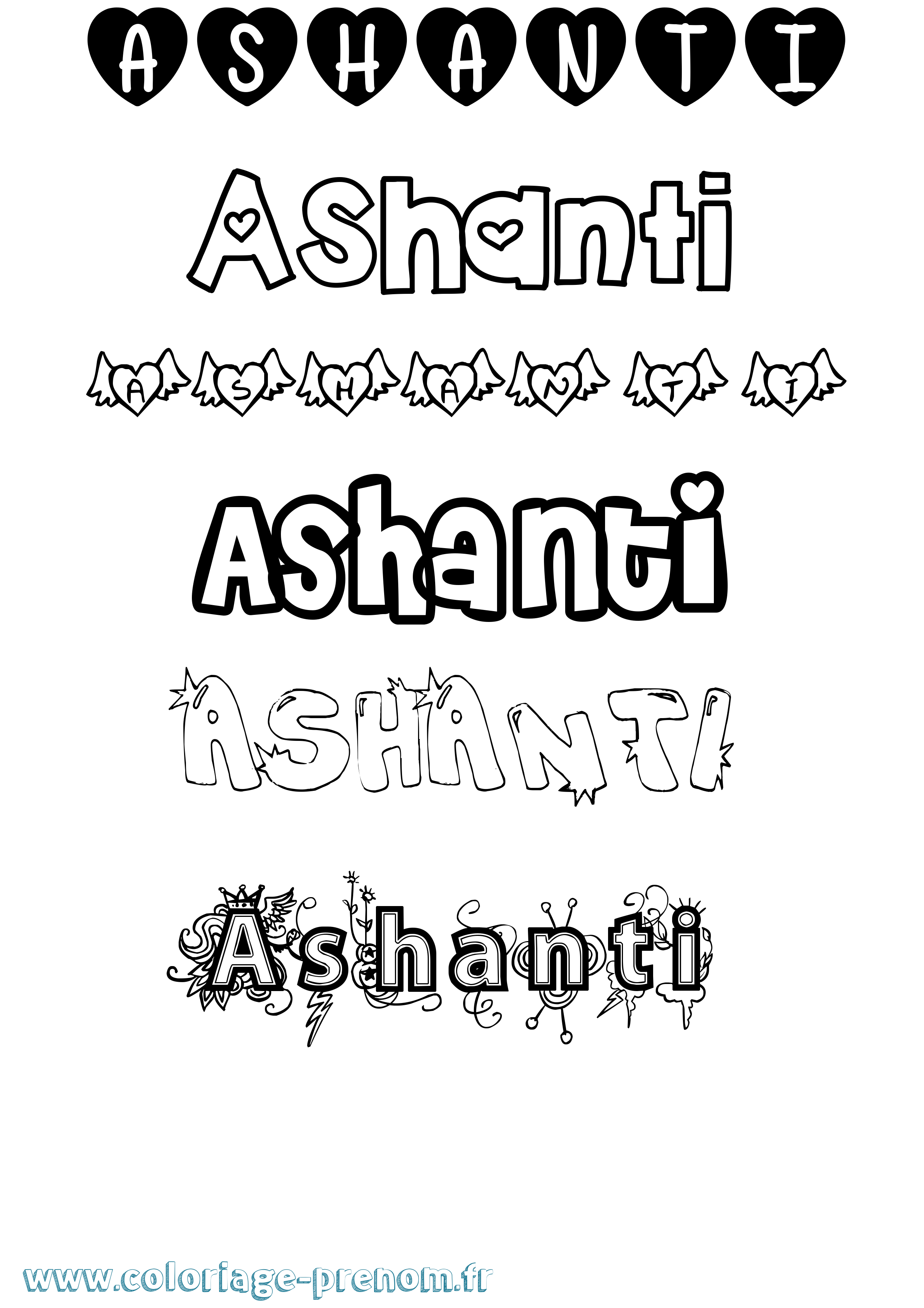 Coloriage prénom Ashanti Girly