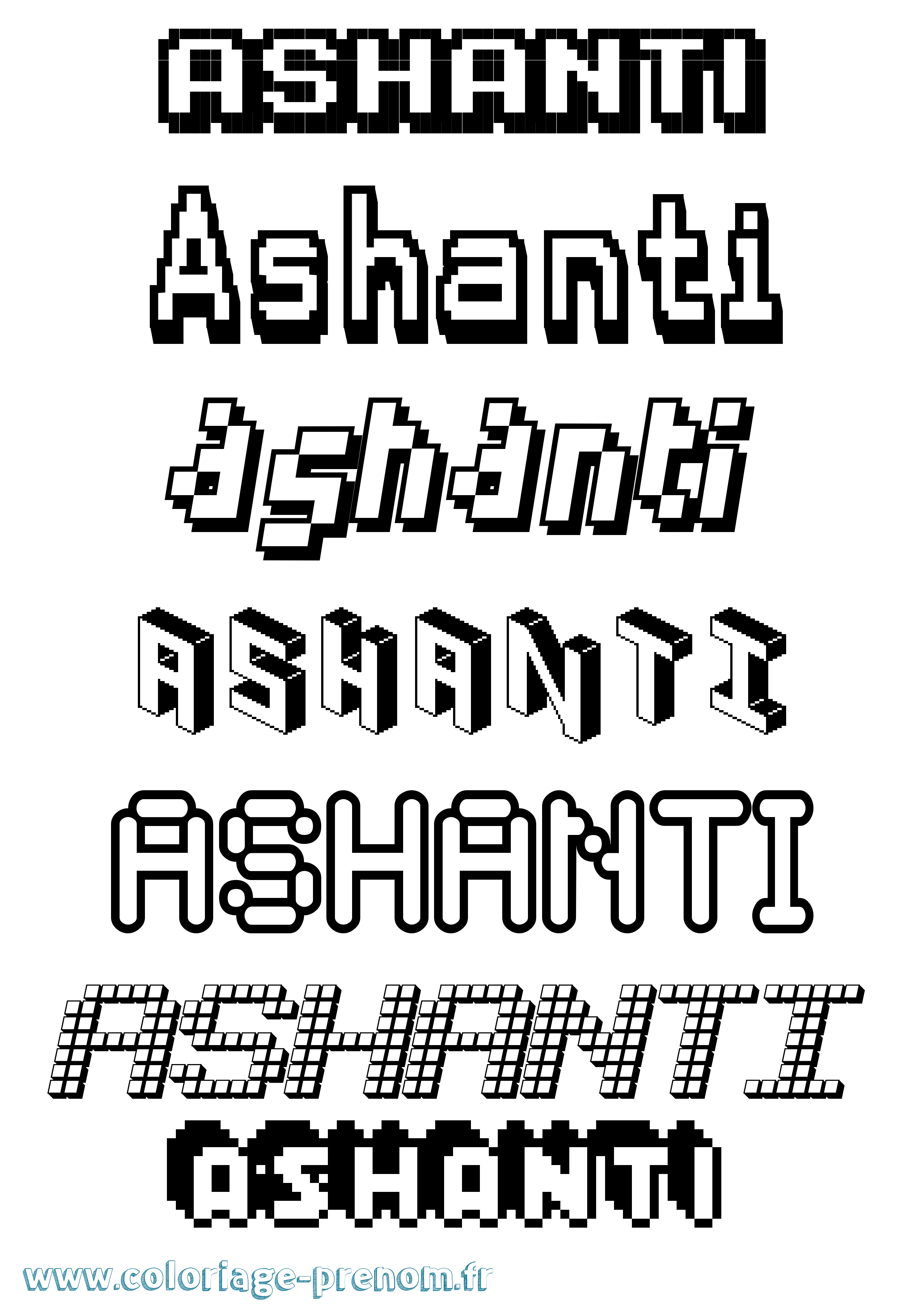 Coloriage prénom Ashanti Pixel