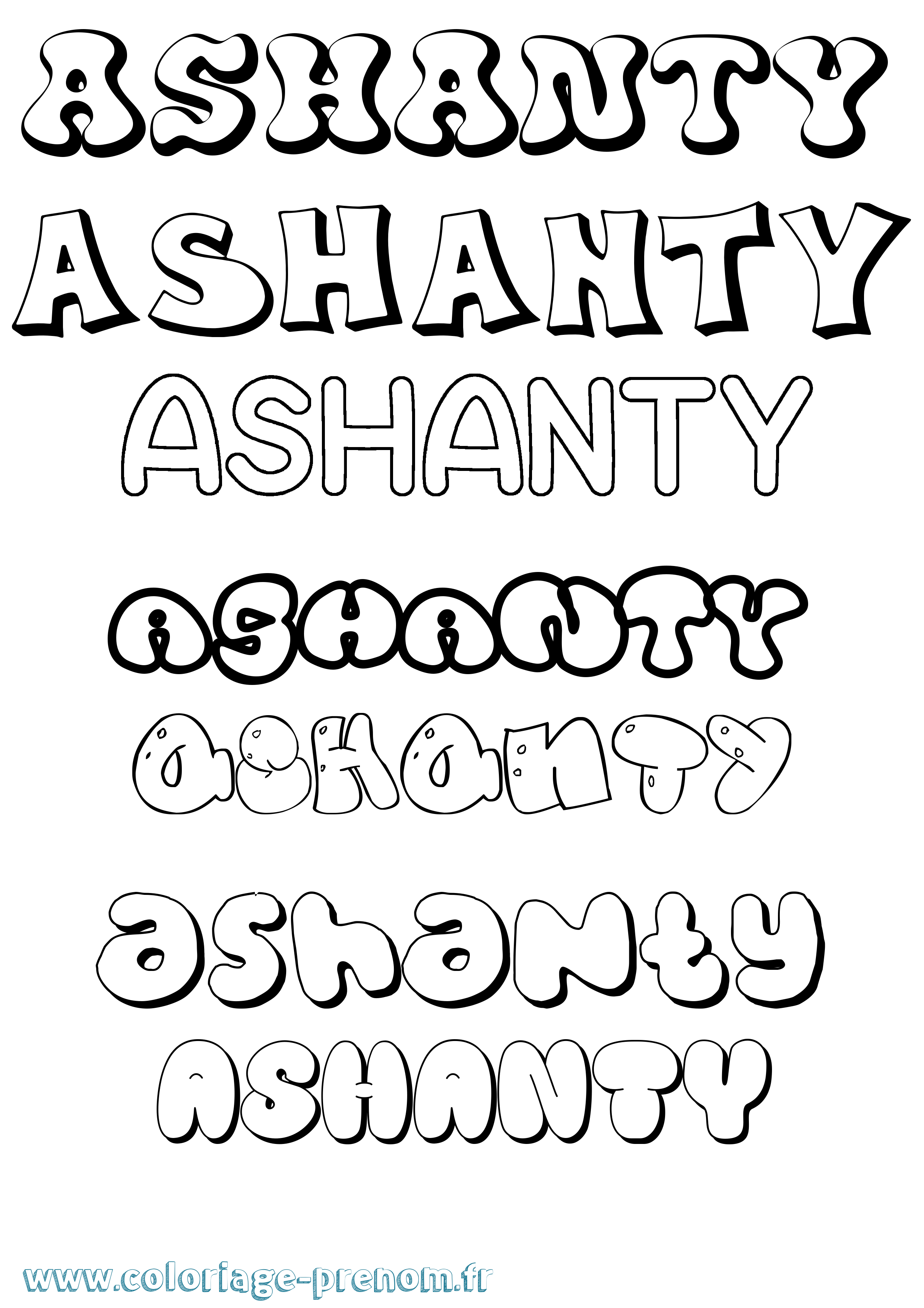 Coloriage prénom Ashanty Bubble