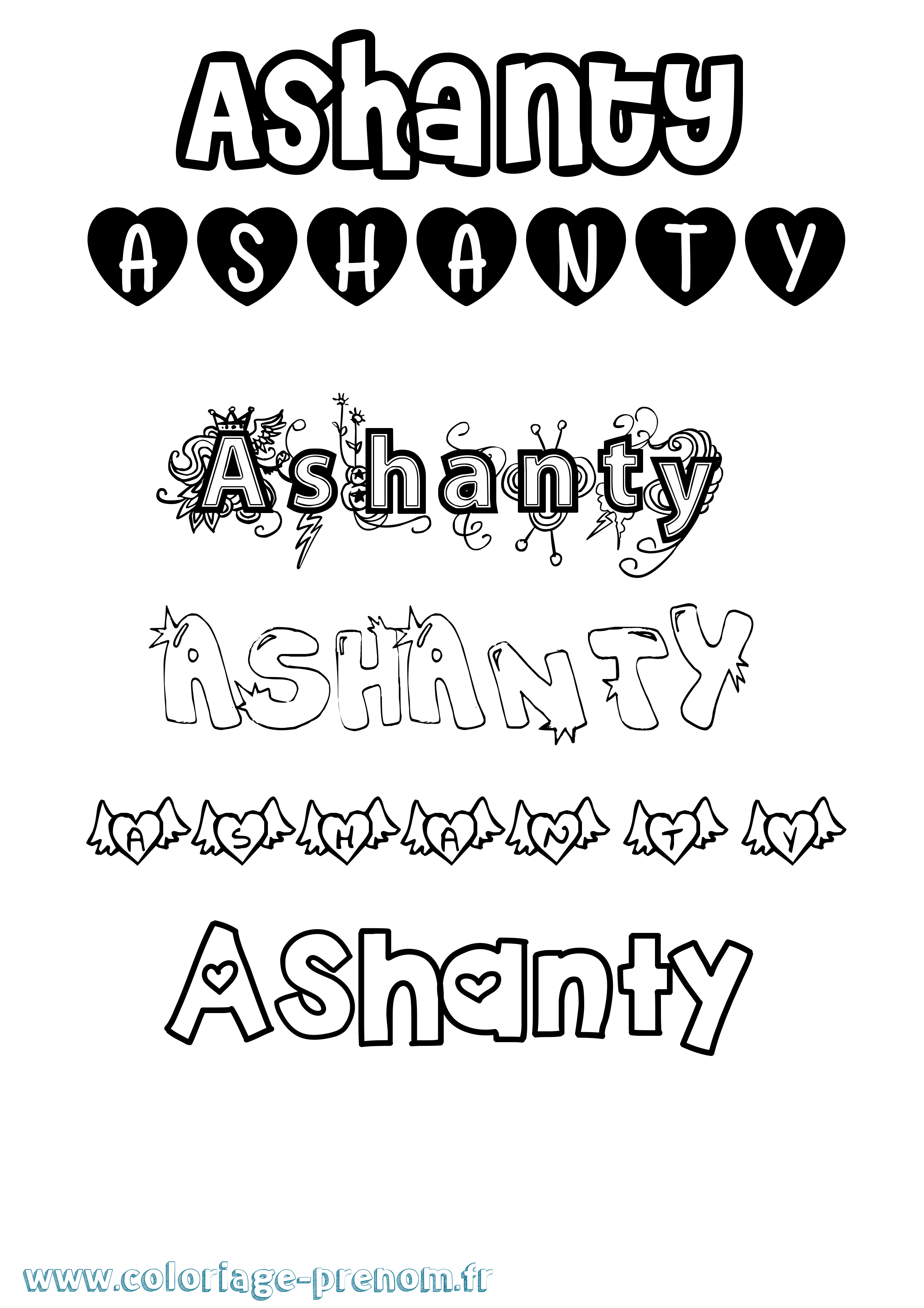 Coloriage prénom Ashanty Girly