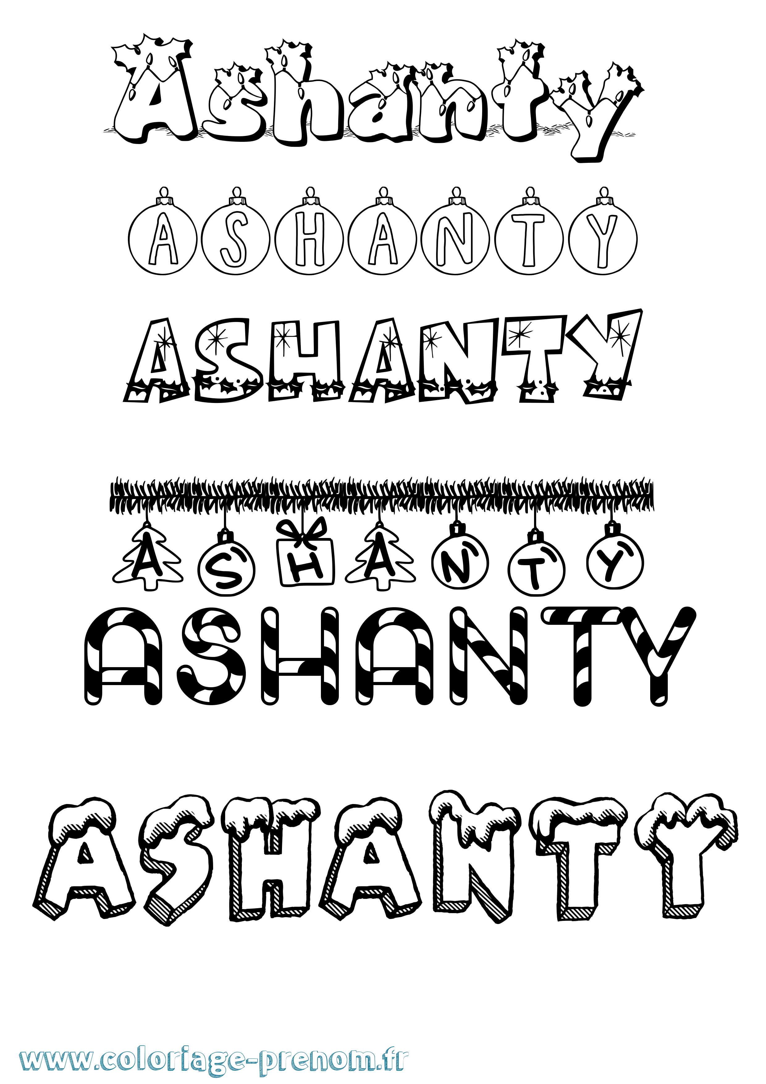Coloriage prénom Ashanty Noël