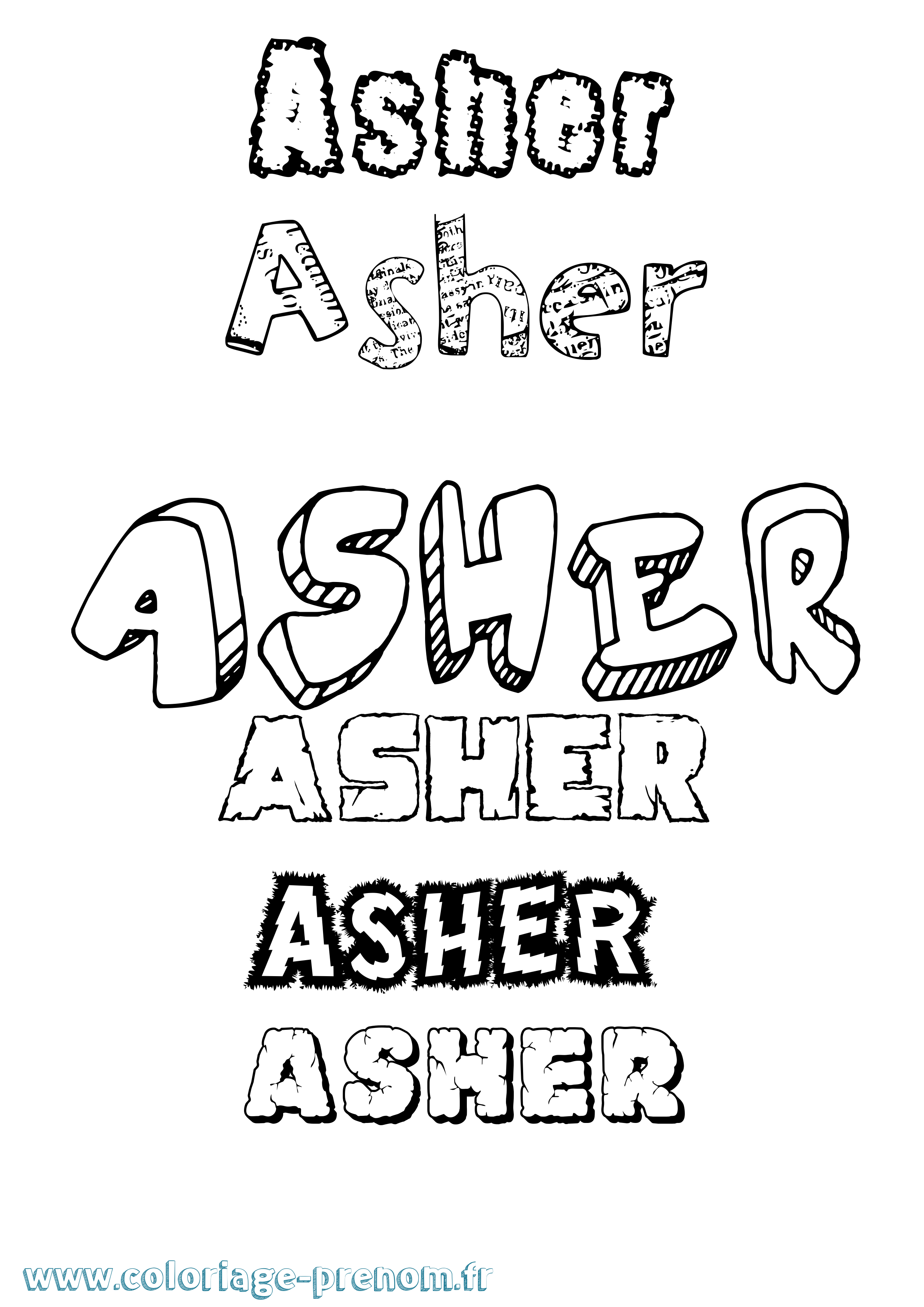Coloriage prénom Asher Destructuré