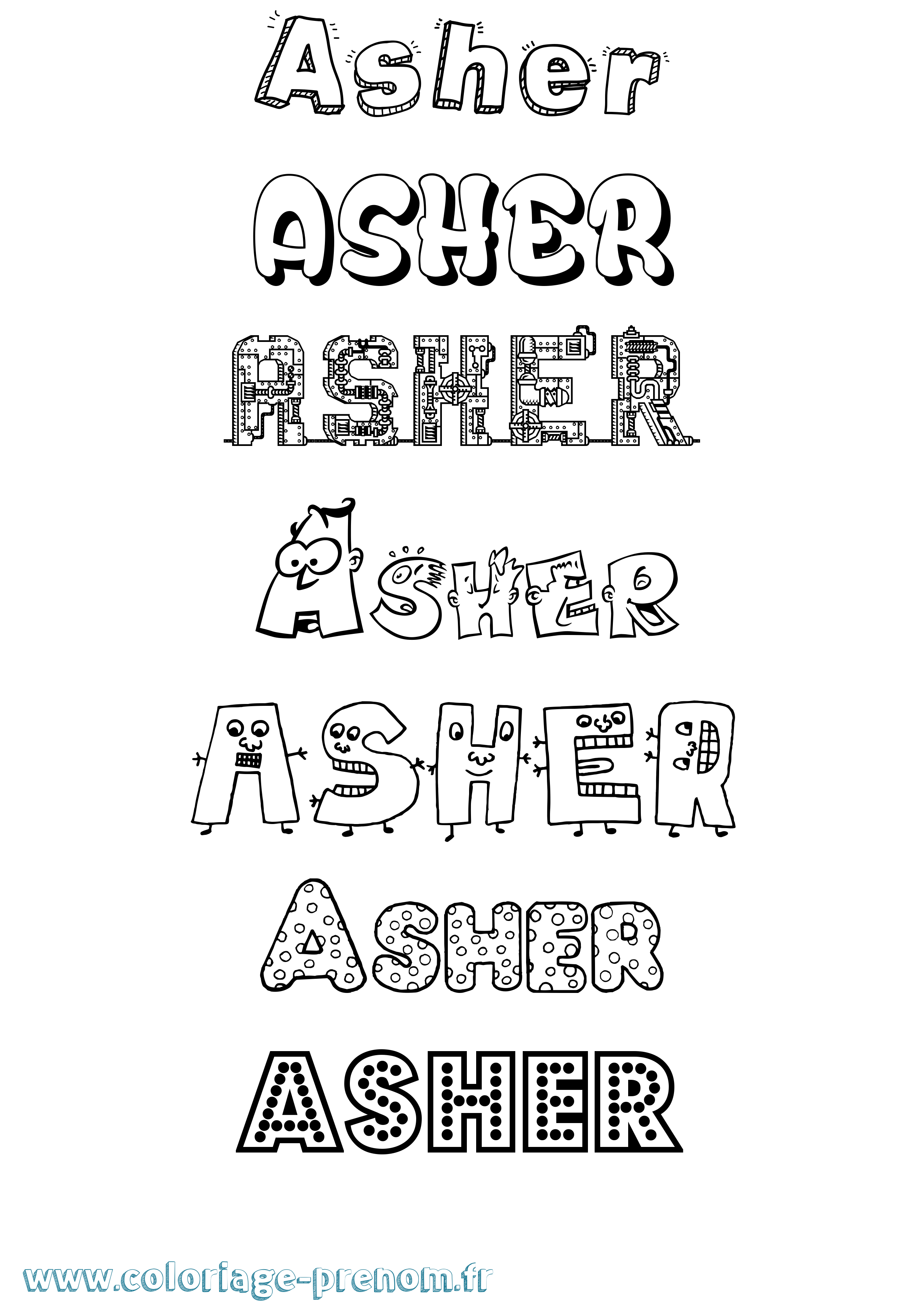 Coloriage prénom Asher Fun