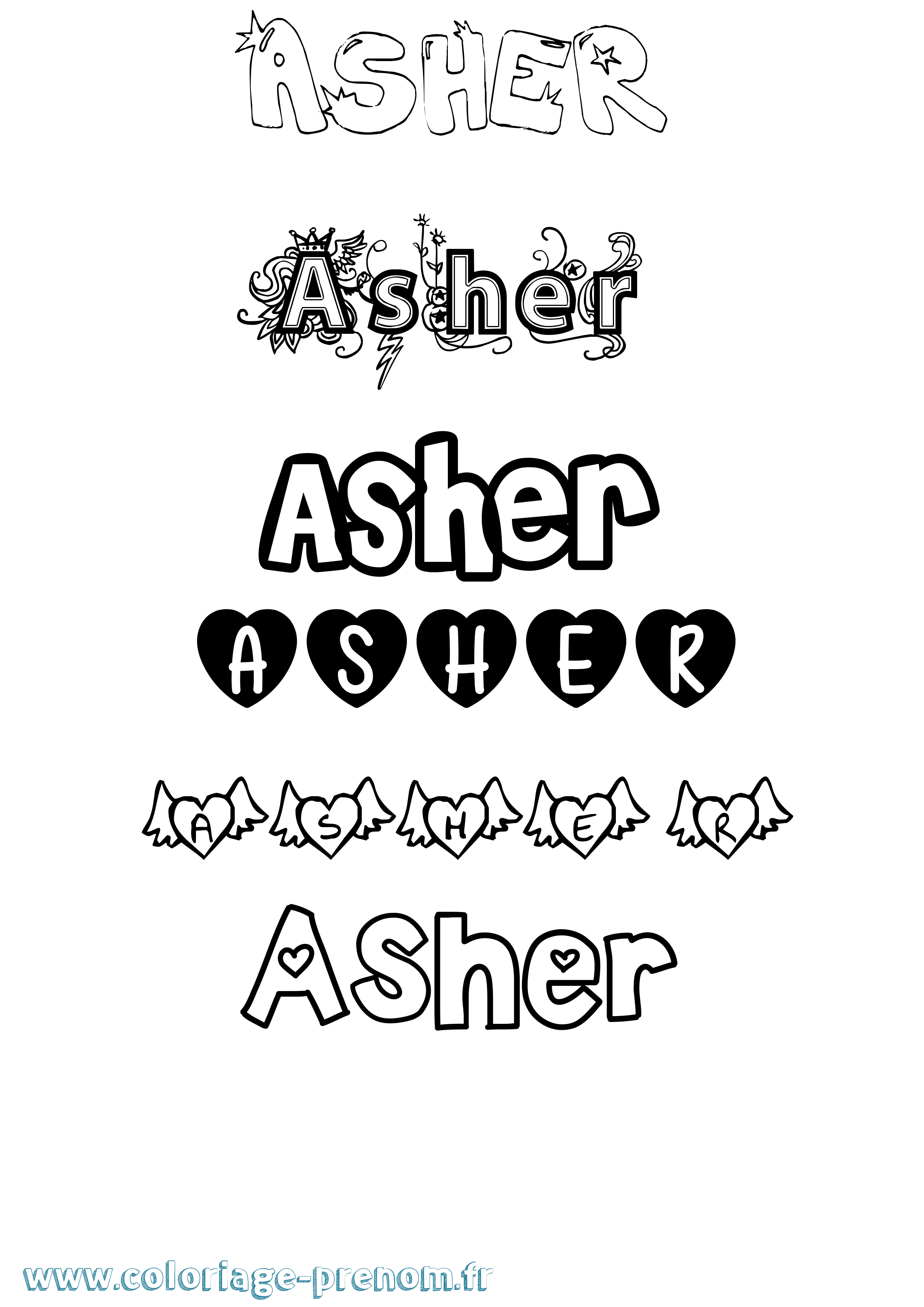 Coloriage prénom Asher Girly