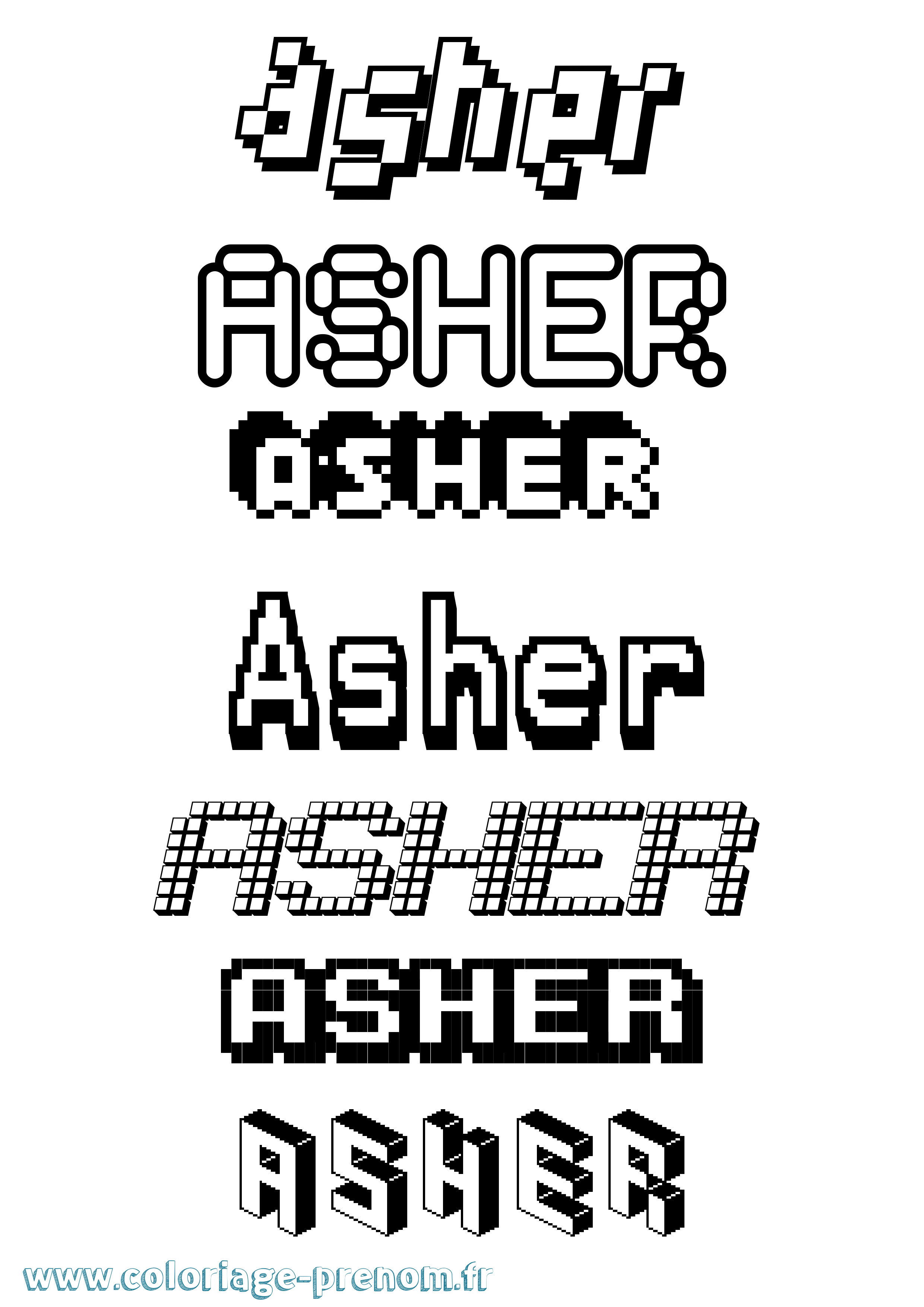 Coloriage prénom Asher Pixel