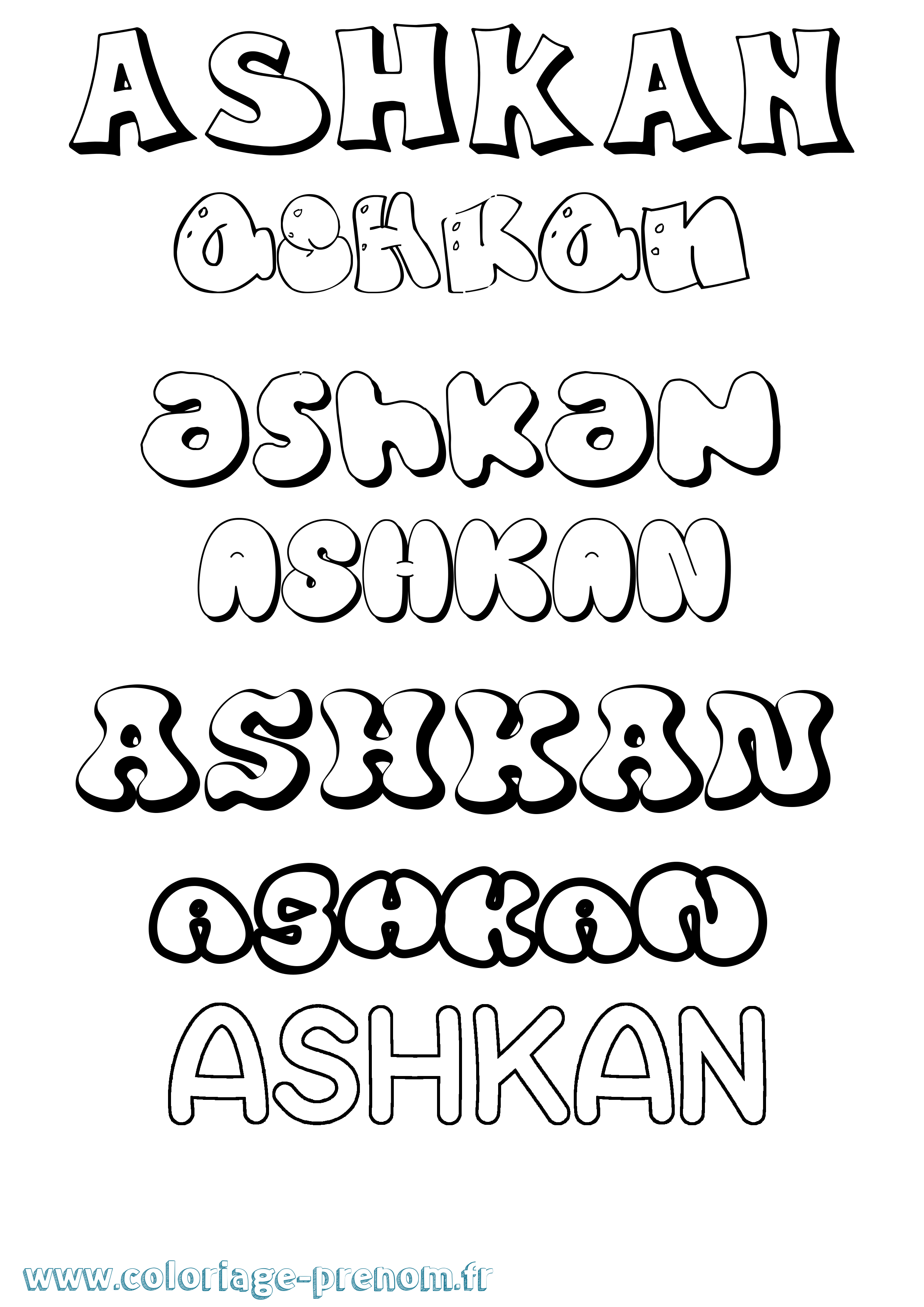Coloriage prénom Ashkan Bubble