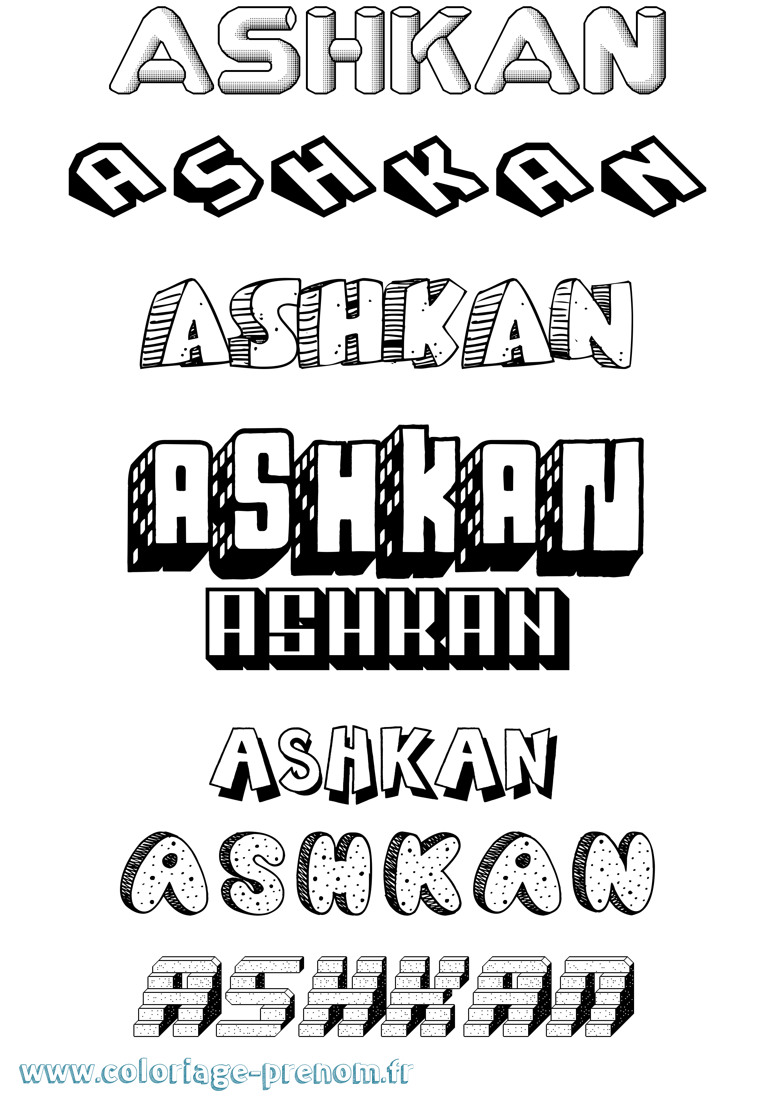 Coloriage prénom Ashkan Effet 3D