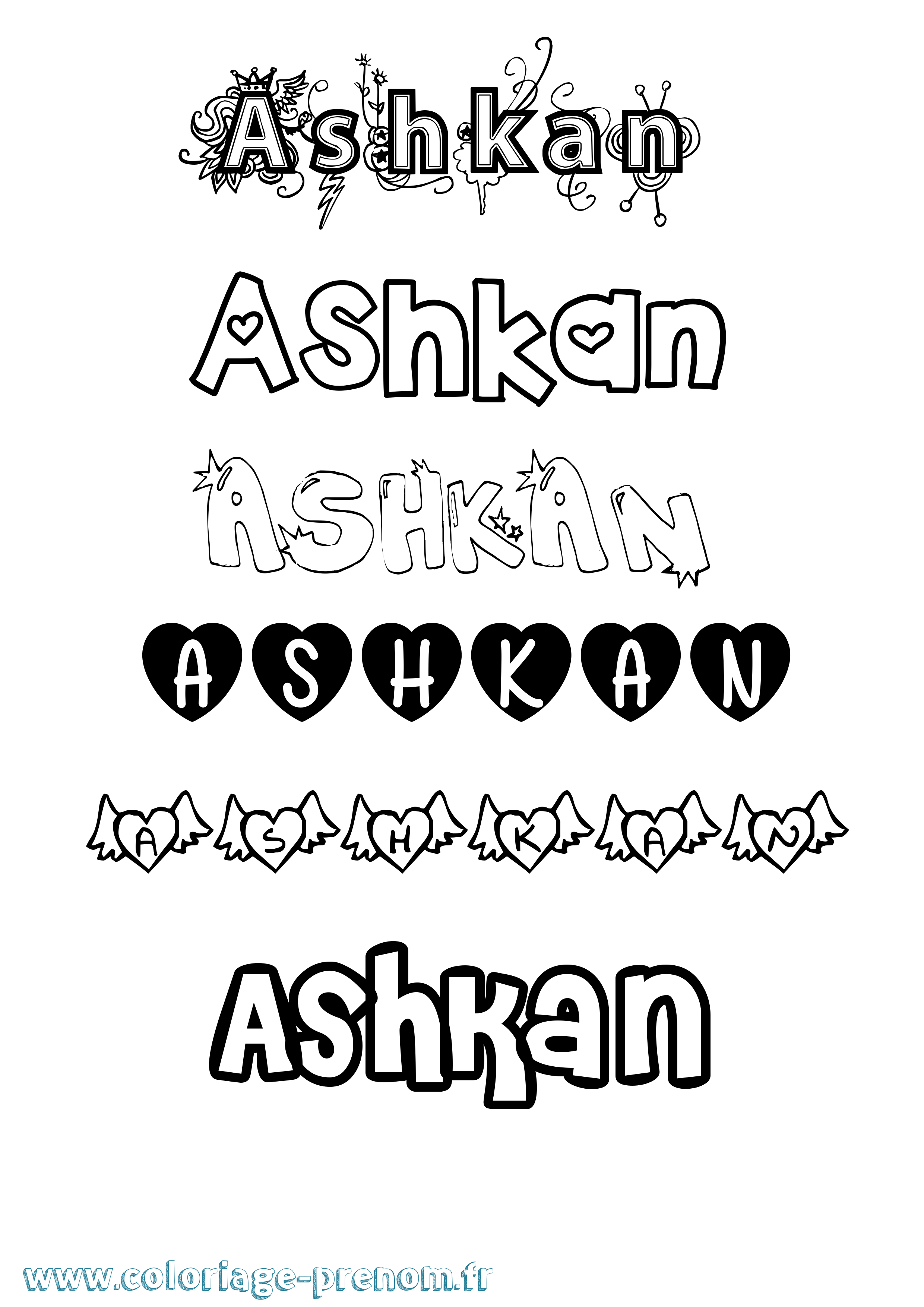 Coloriage prénom Ashkan Girly