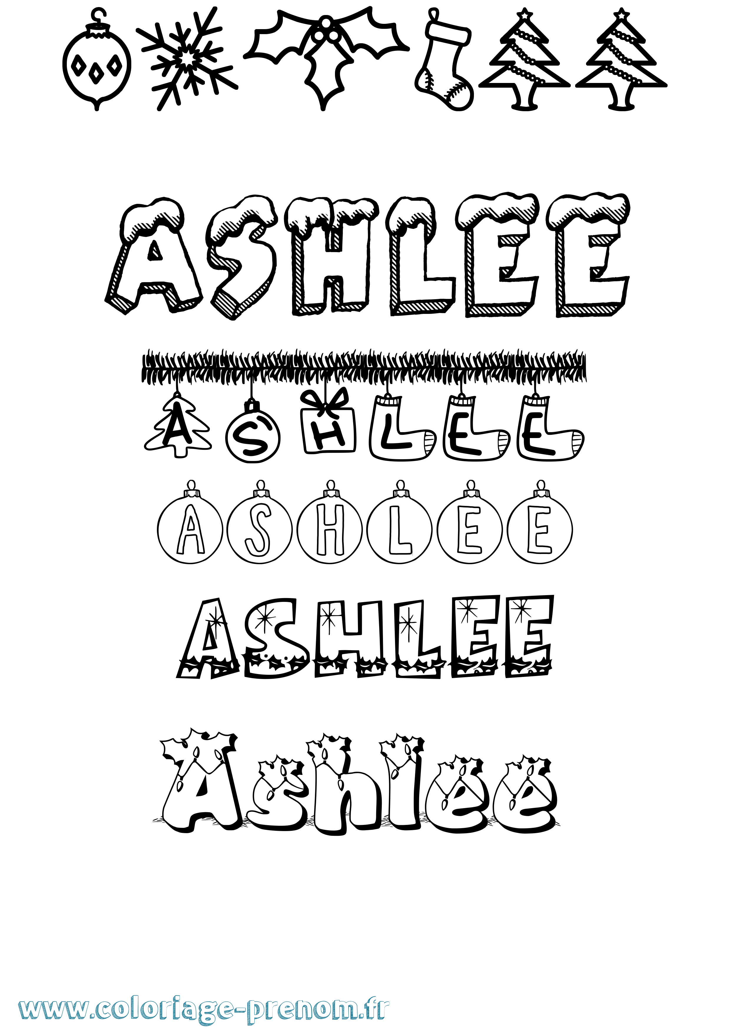 Coloriage Ashlee Noël Coloriage prénom Ashlee Noël