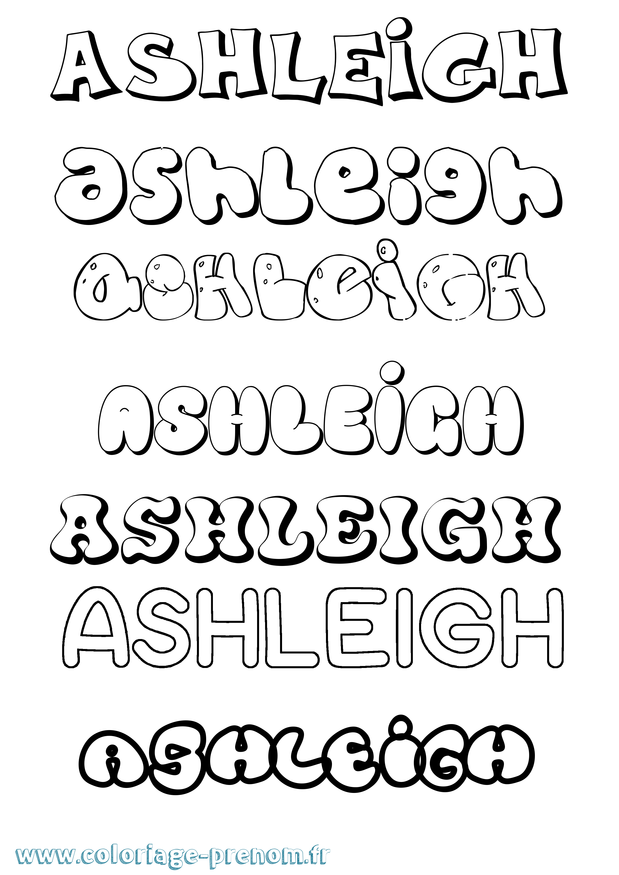 Coloriage prénom Ashleigh Bubble