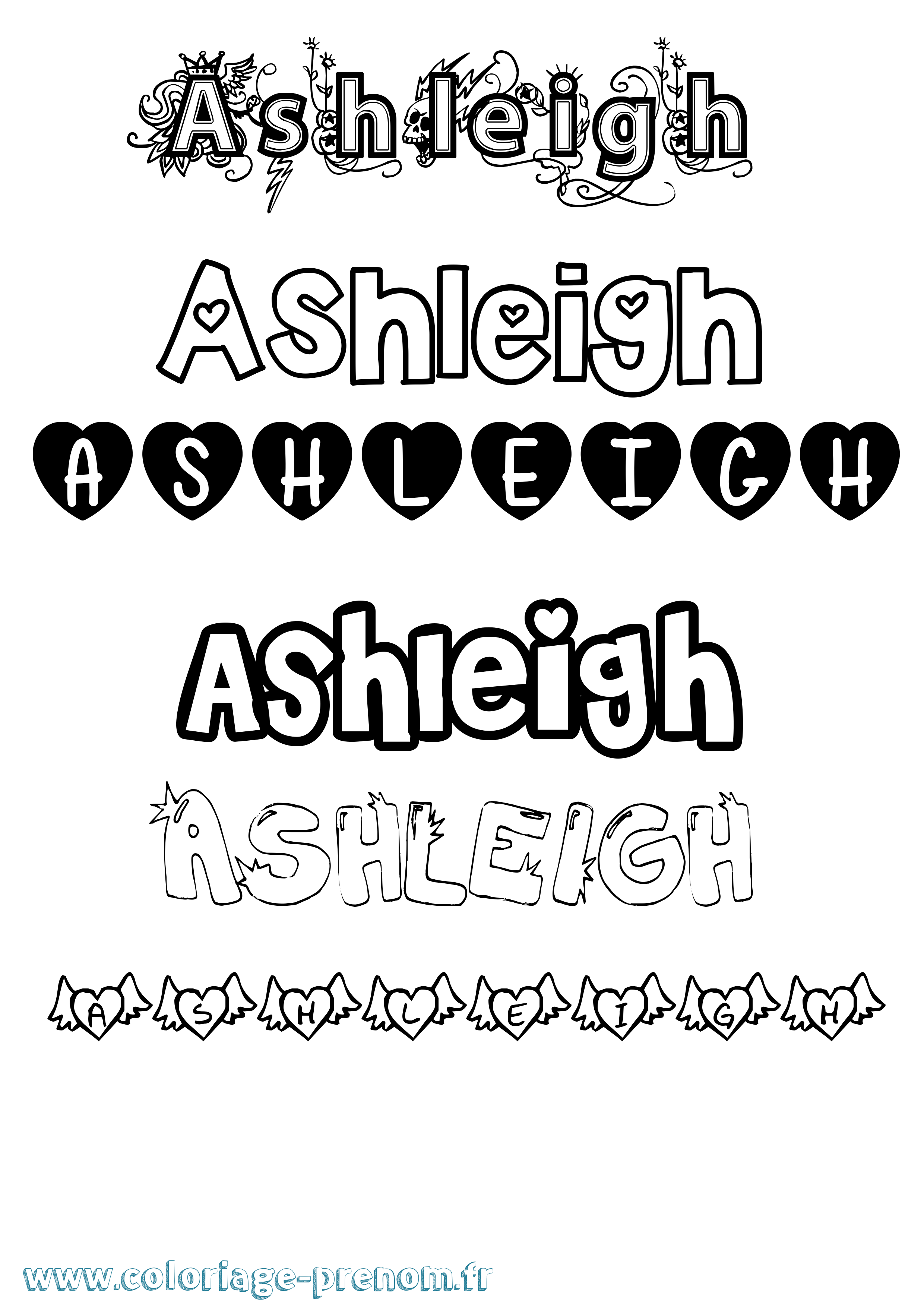 Coloriage prénom Ashleigh Girly