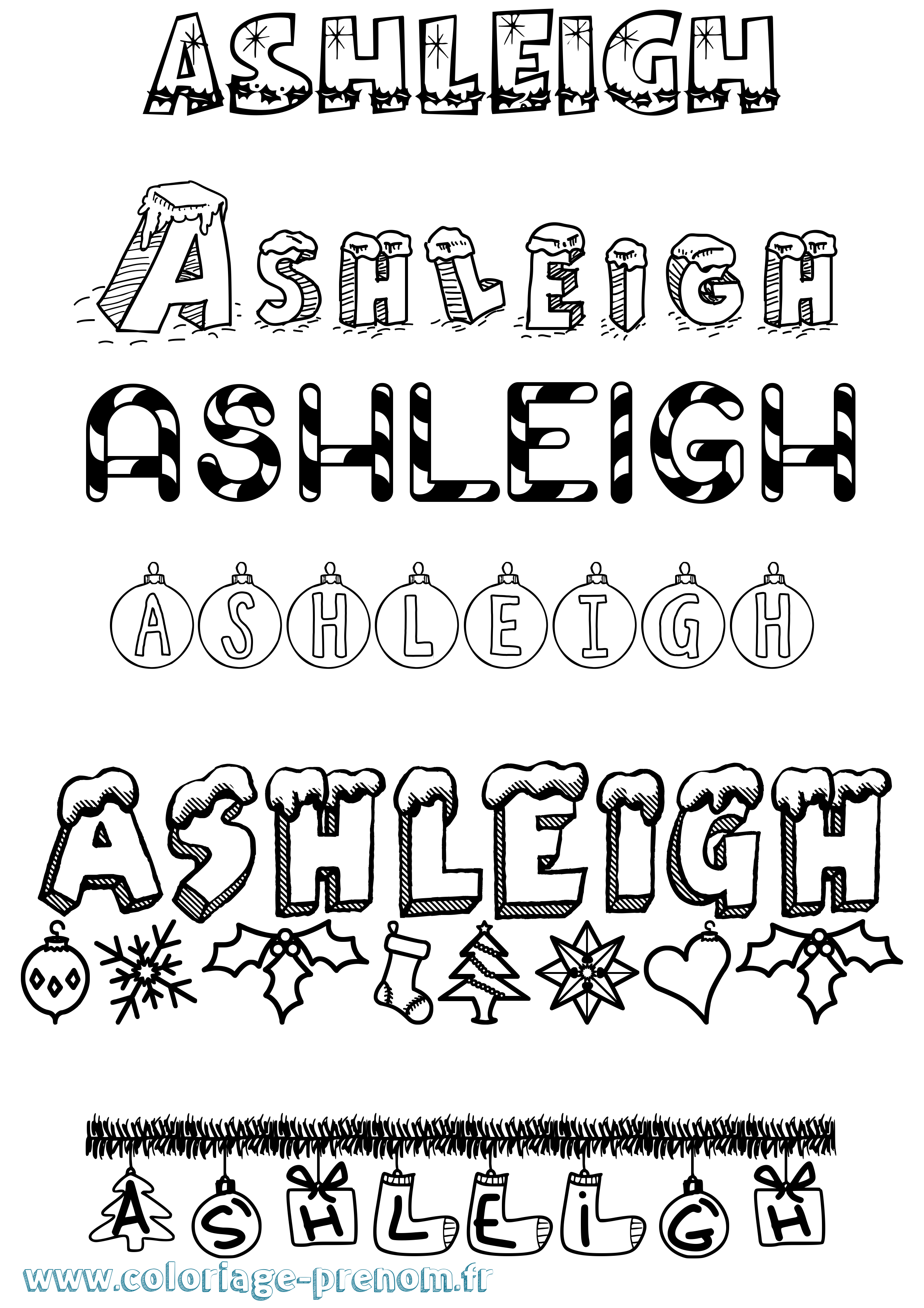 Coloriage prénom Ashleigh Noël