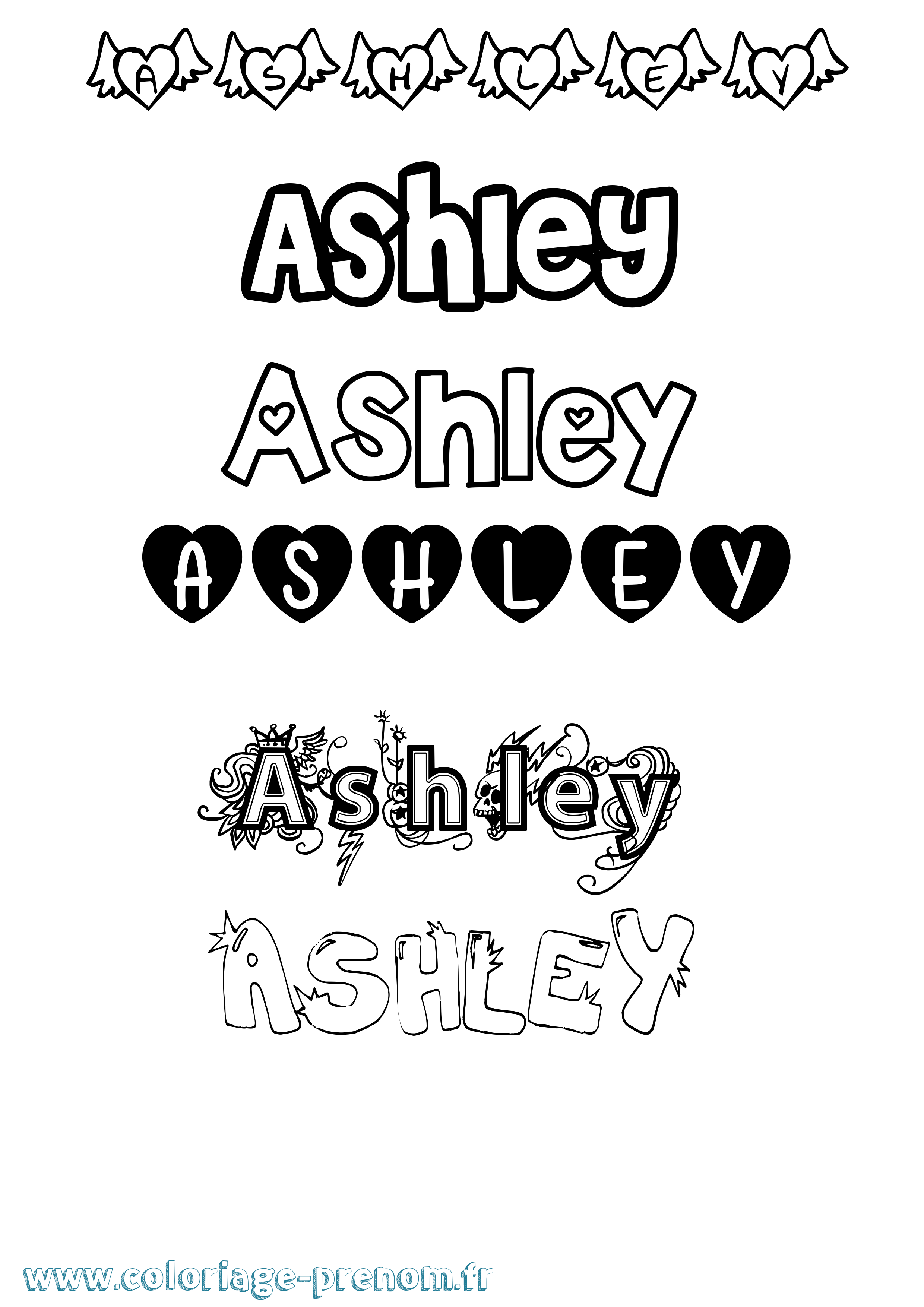 Coloriage prénom Ashley Girly