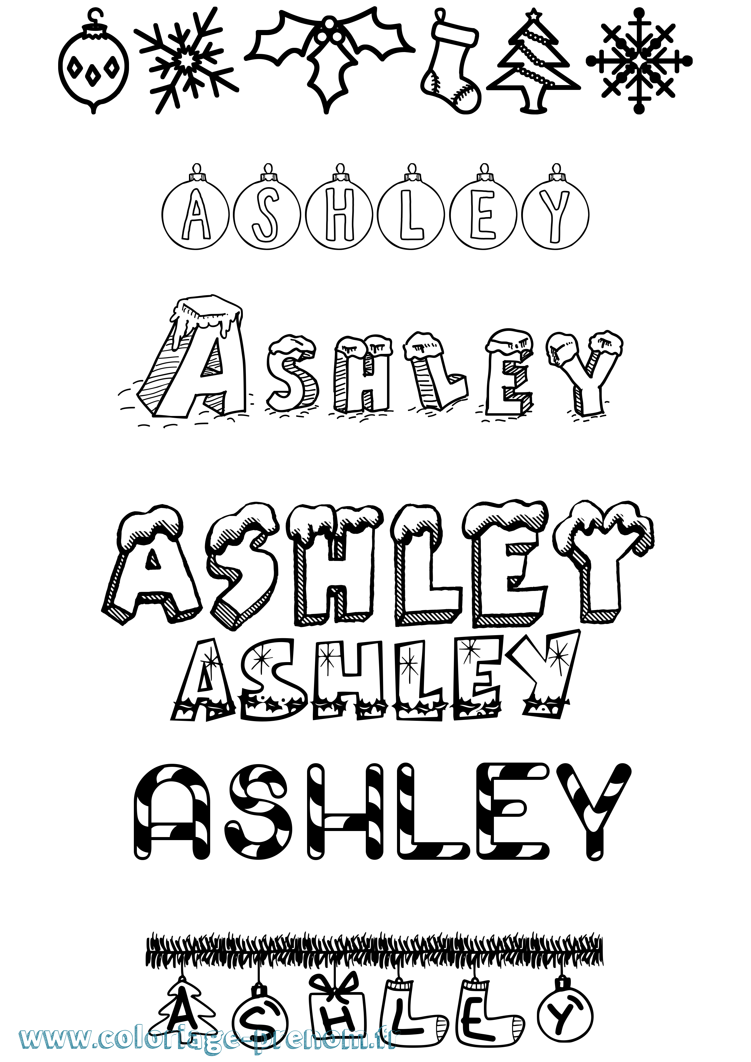 Coloriage prénom Ashley Noël