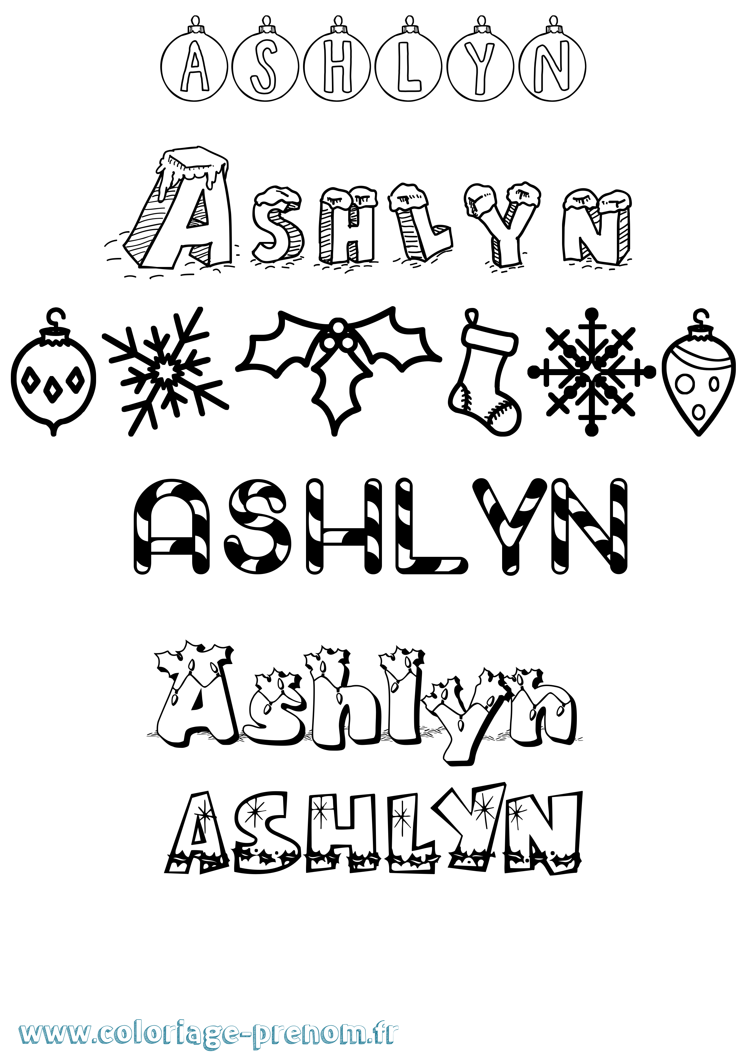 Coloriage Ashlyn Noël Coloriage prénom Ashlyn Noël