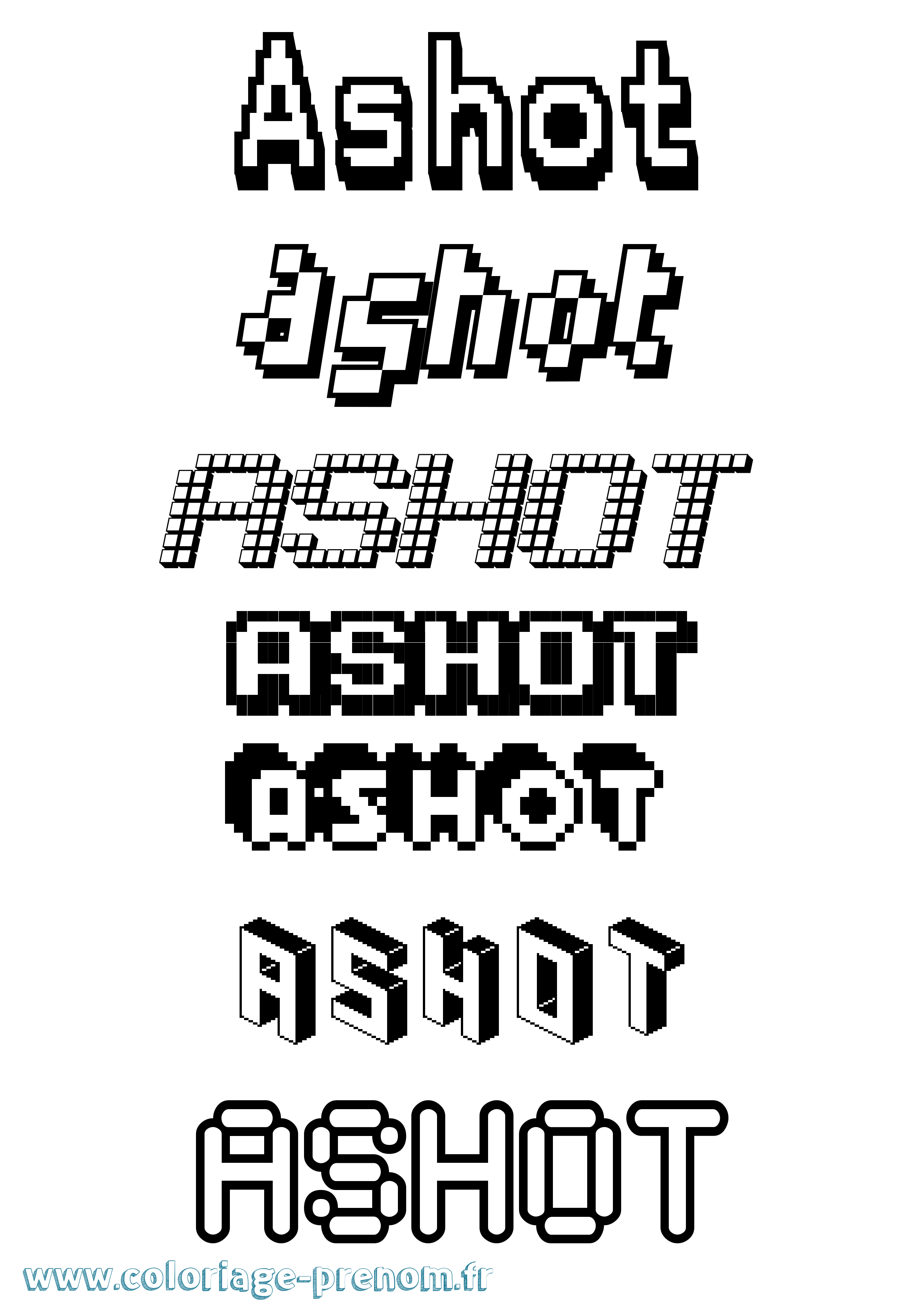 Coloriage prénom Ashot Pixel