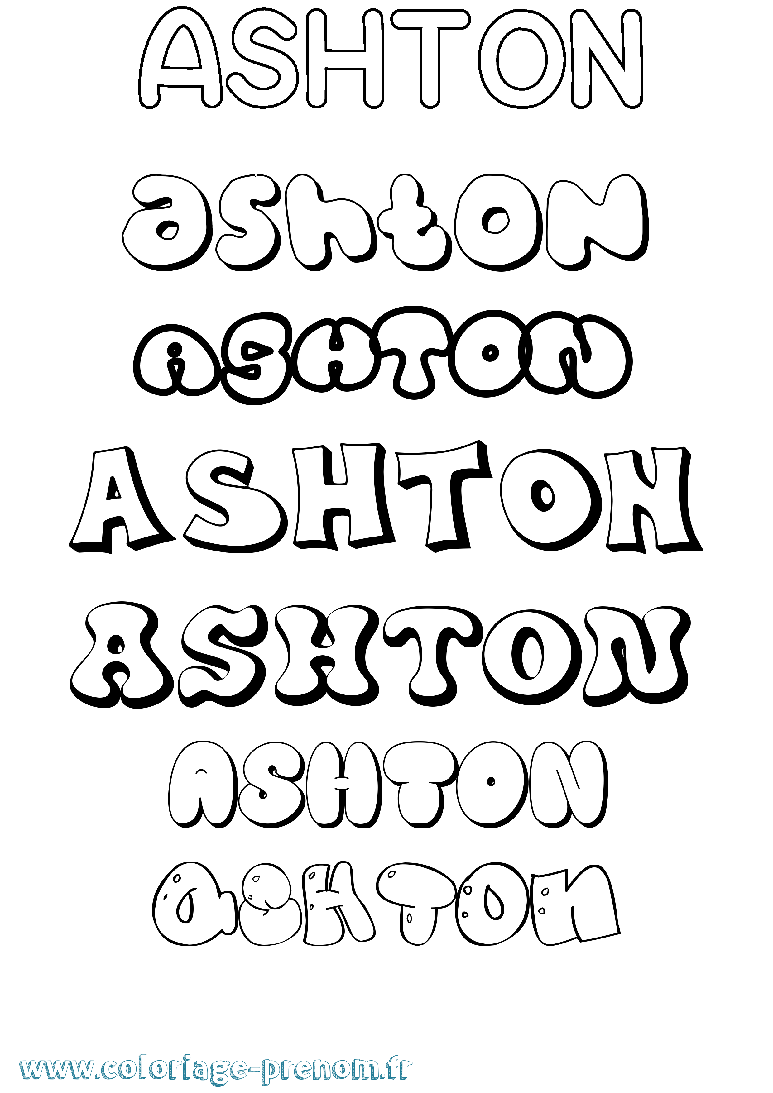 Coloriage prénom Ashton Bubble