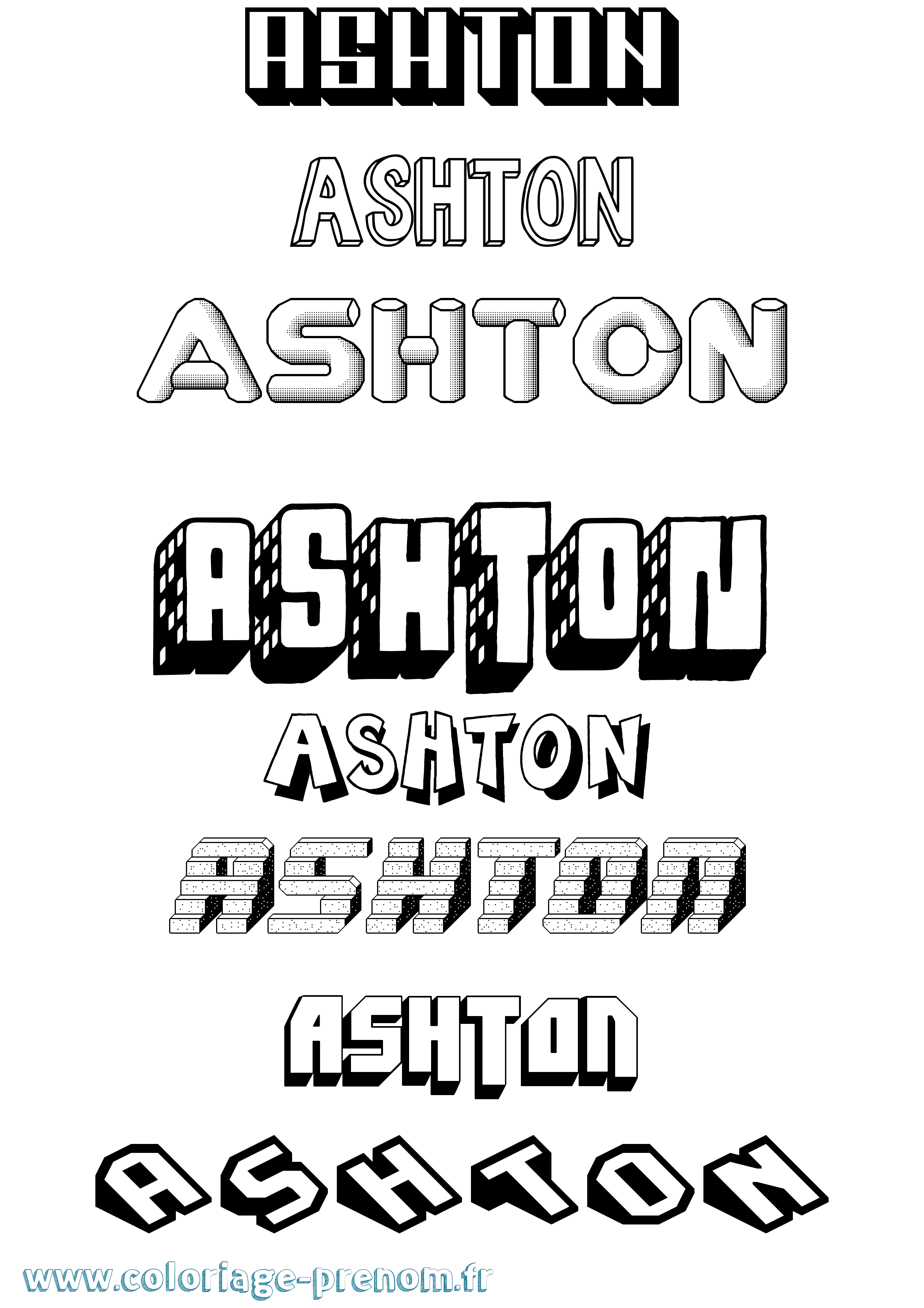 Coloriage prénom Ashton Effet 3D