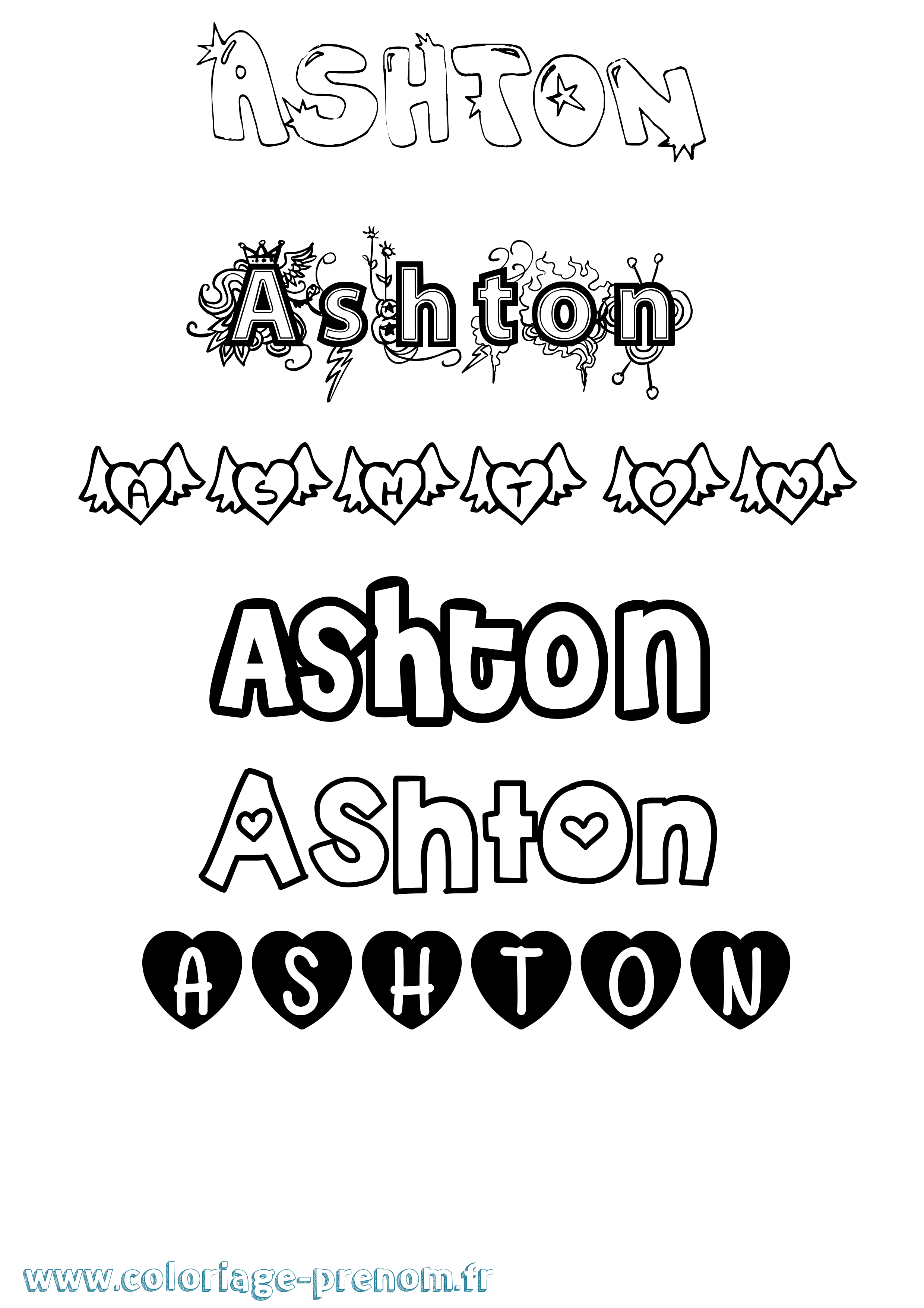 Coloriage prénom Ashton Girly