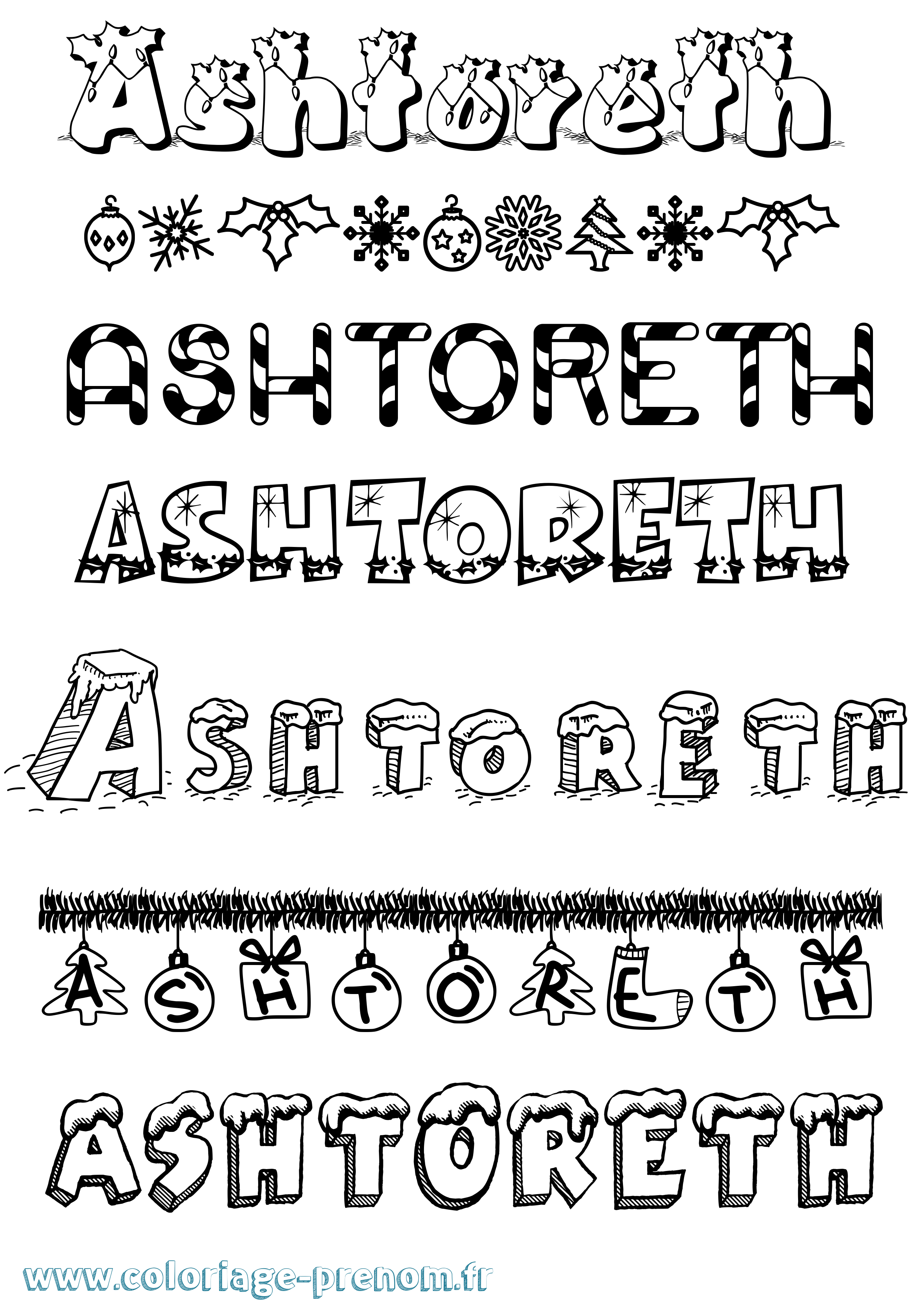 Coloriage prénom Ashtoreth Noël