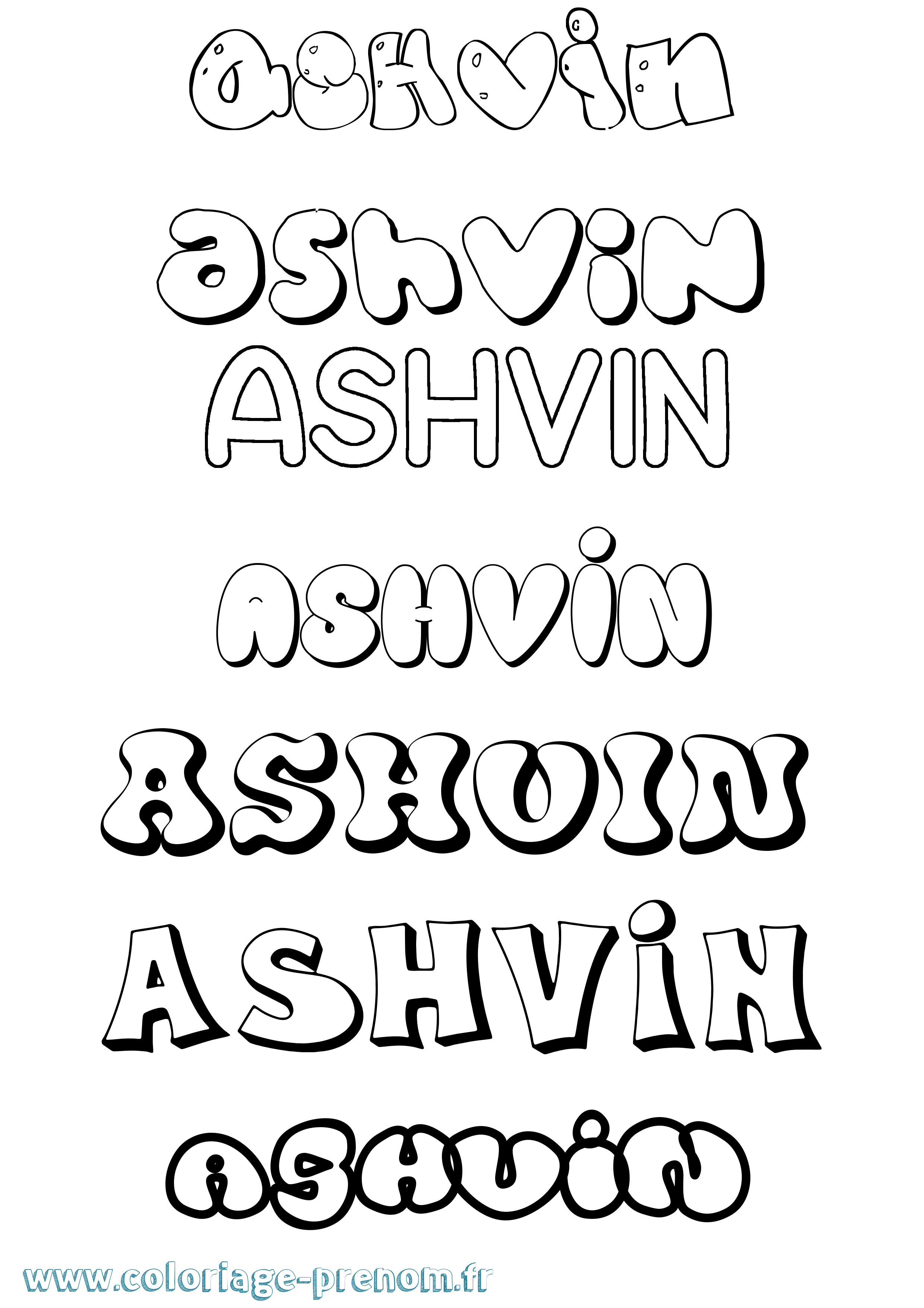 Coloriage prénom Ashvin Bubble