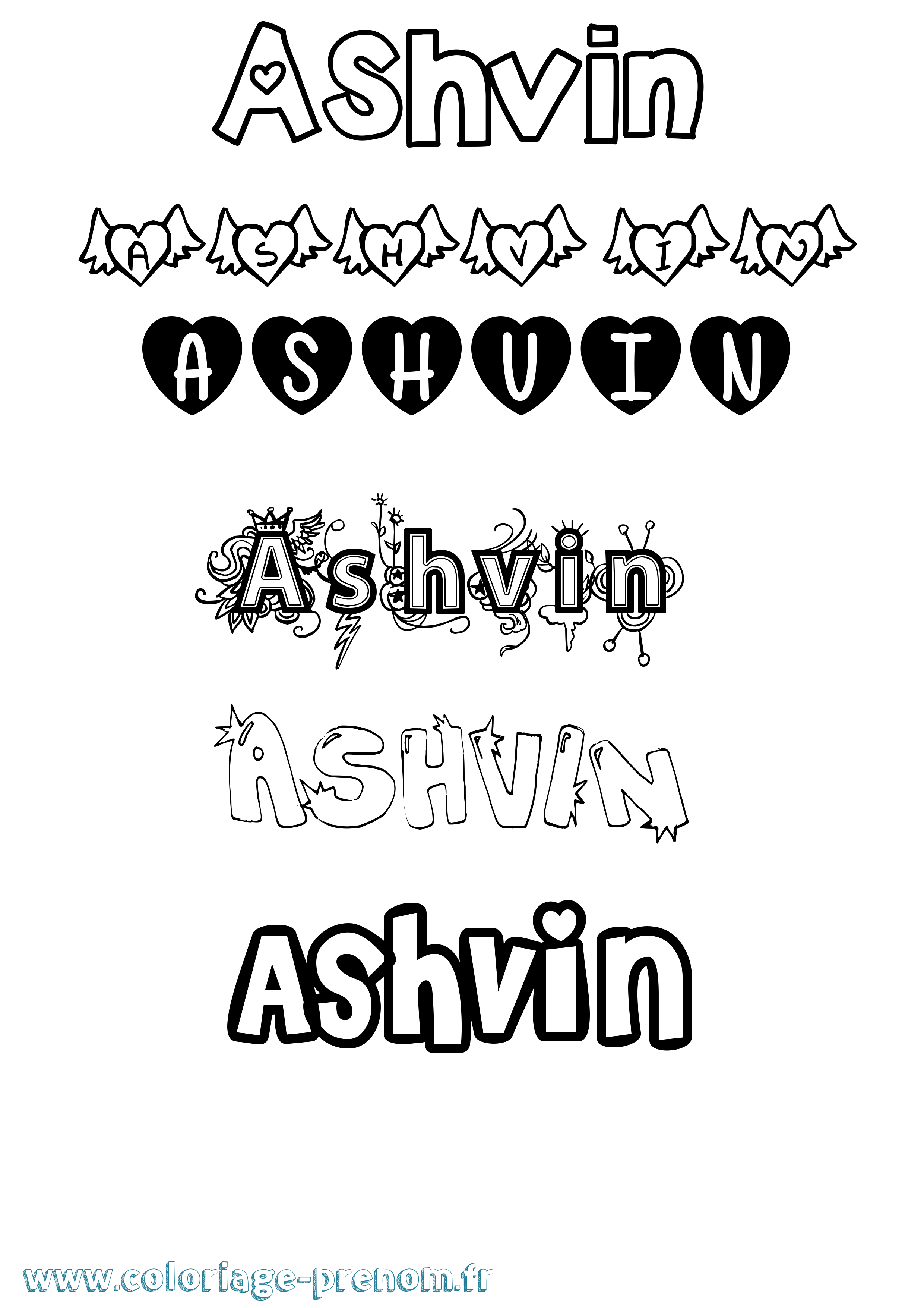 Coloriage prénom Ashvin Girly