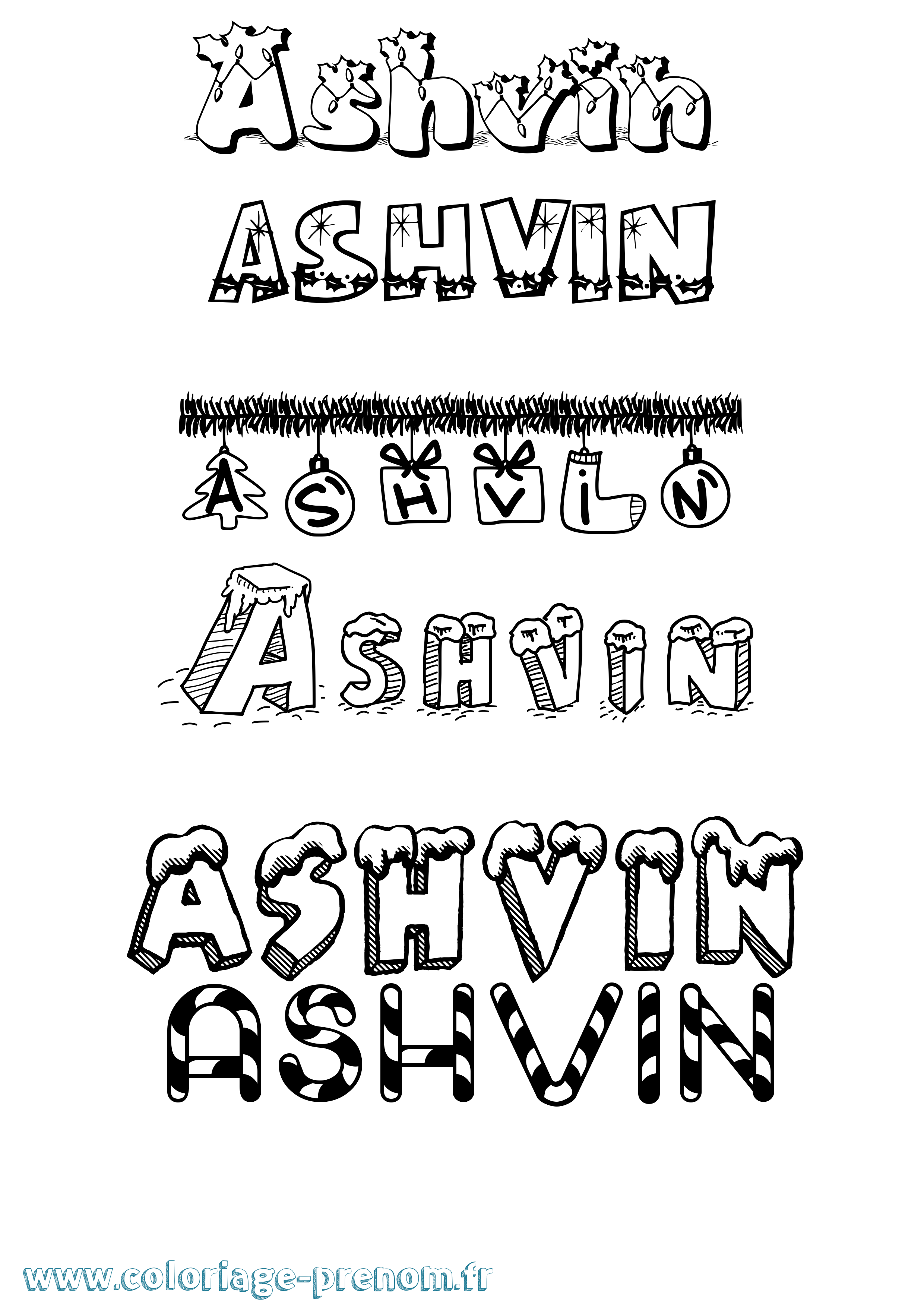 Coloriage prénom Ashvin Noël