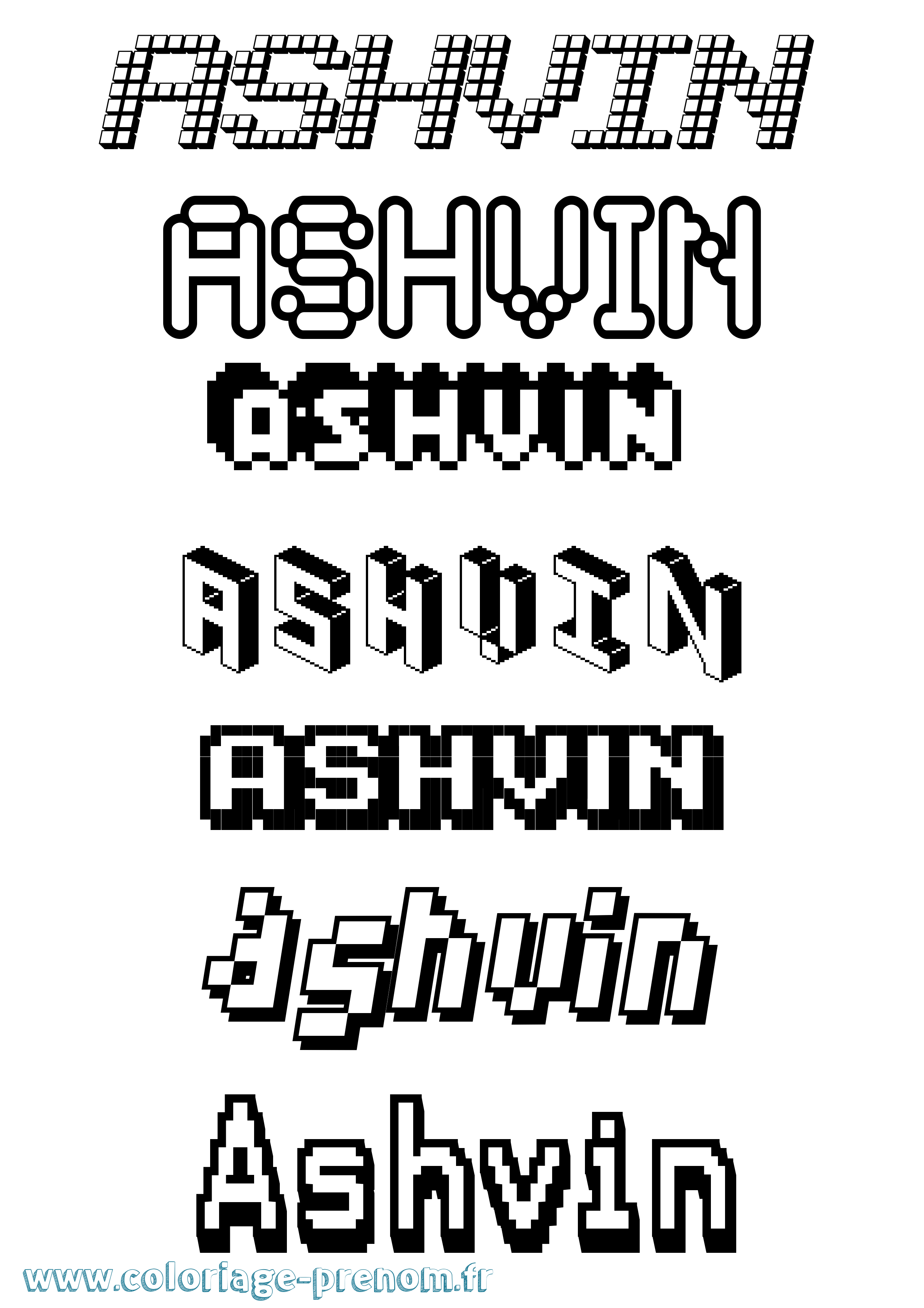 Coloriage prénom Ashvin Pixel
