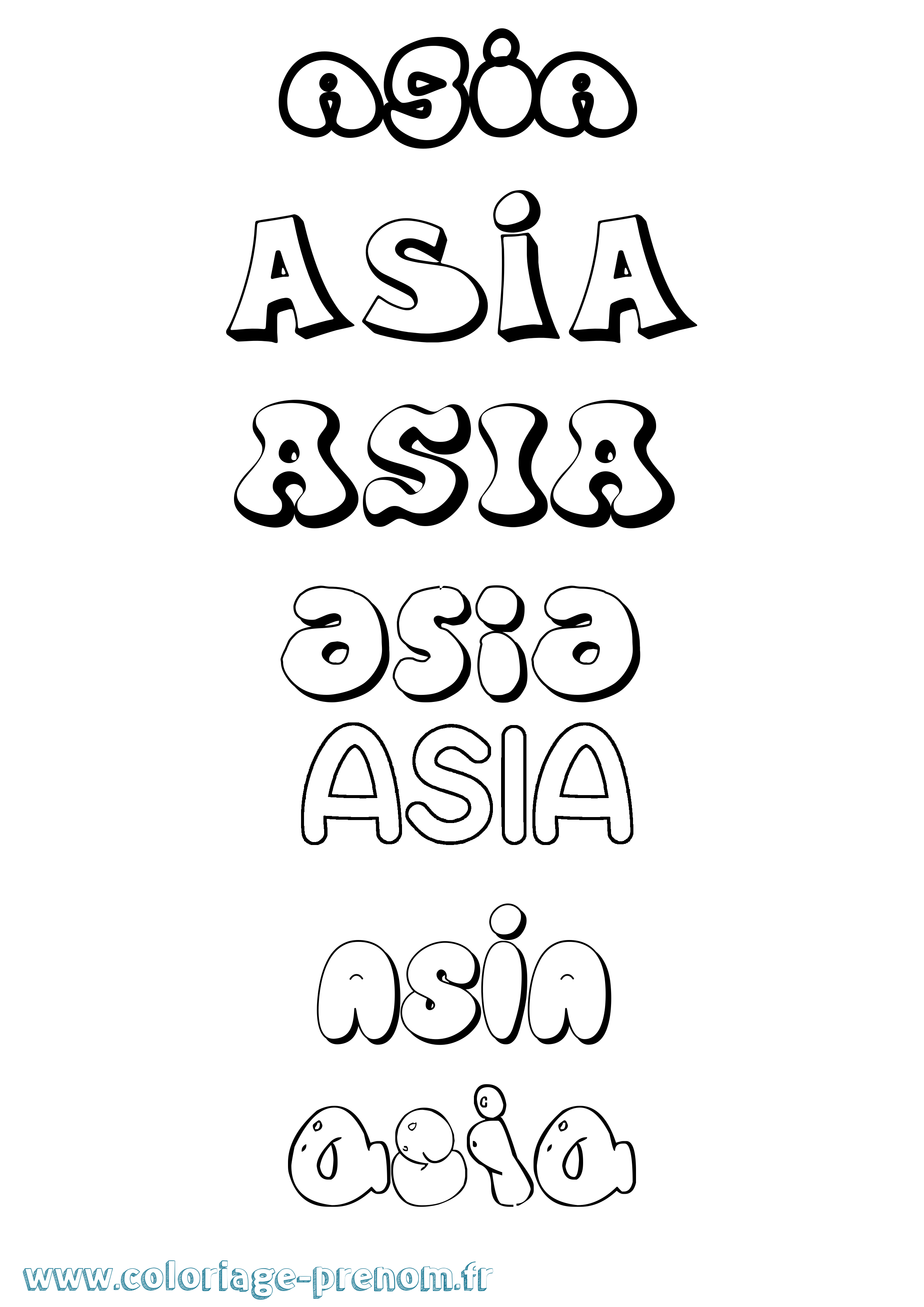 Coloriage prénom Asia Bubble