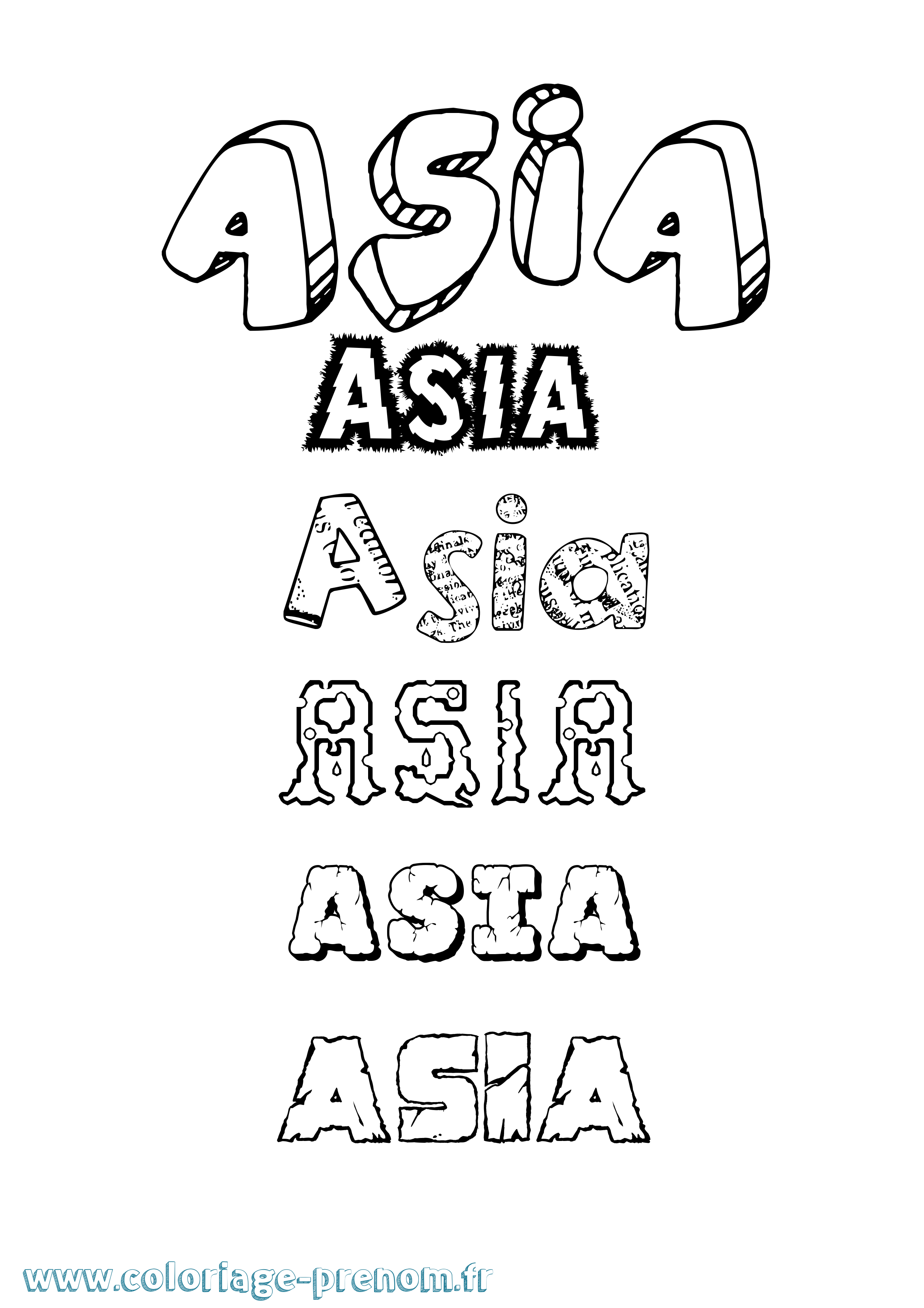 Coloriage prénom Asia Destructuré