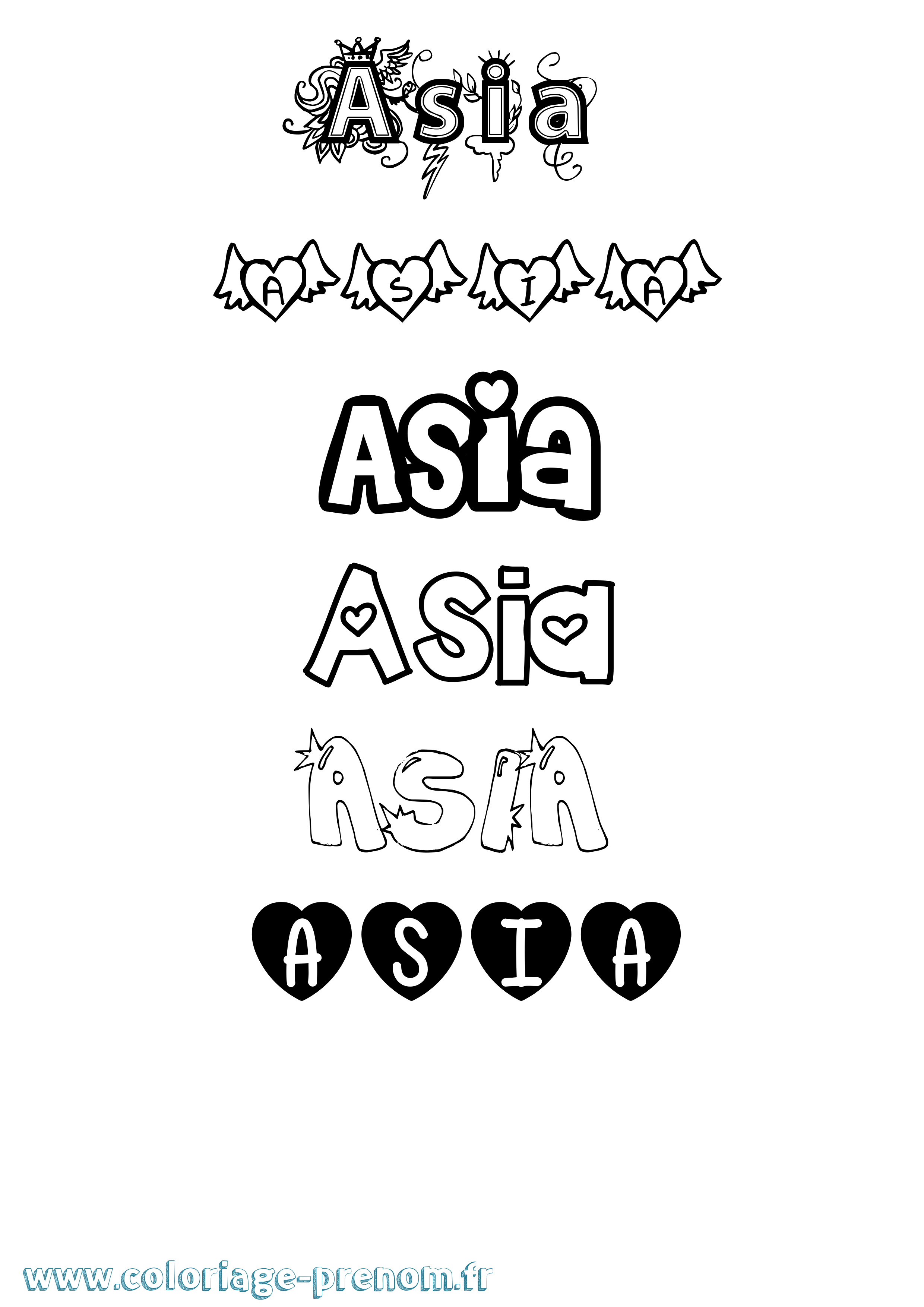 Coloriage prénom Asia Girly