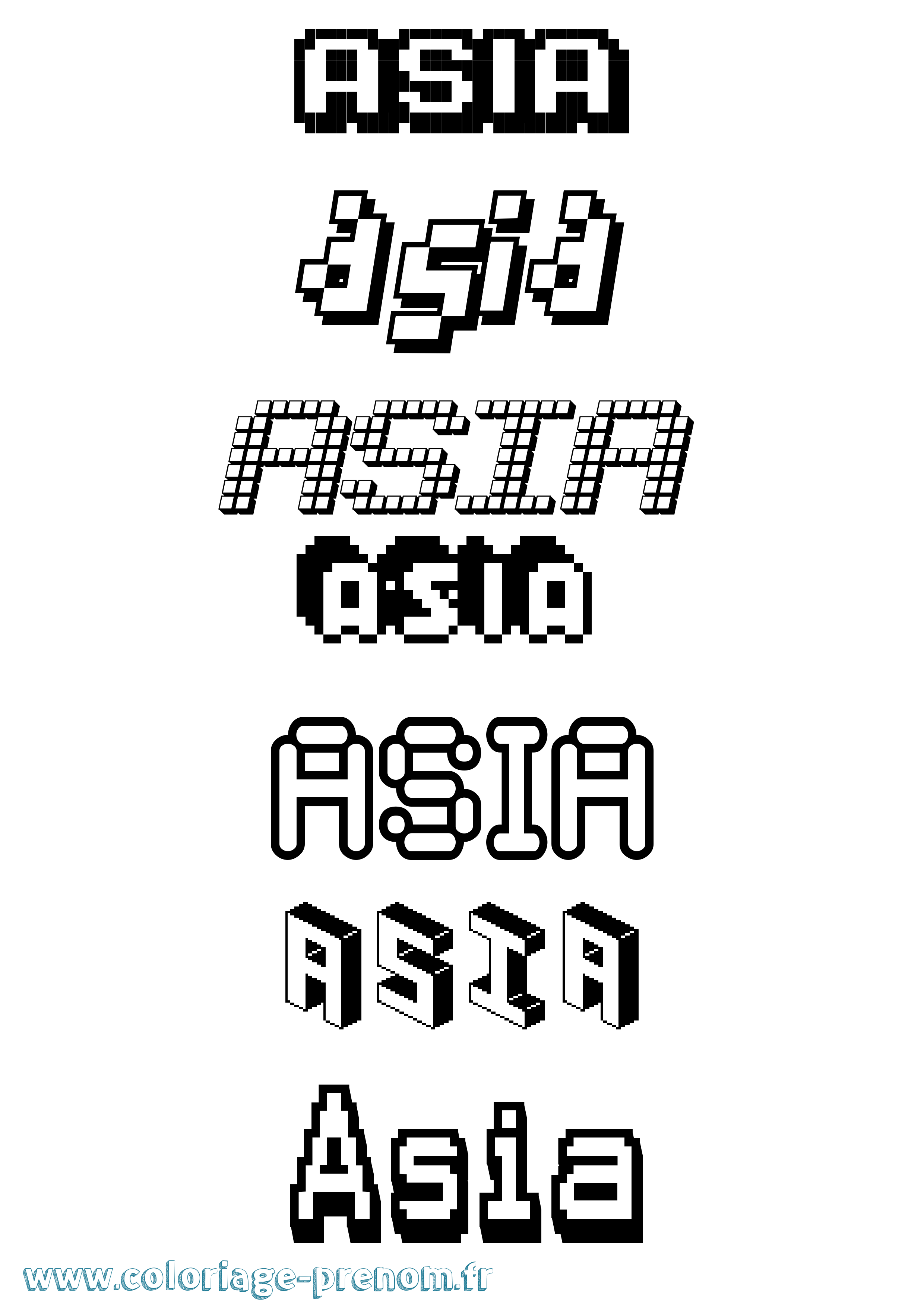 Coloriage prénom Asia Pixel