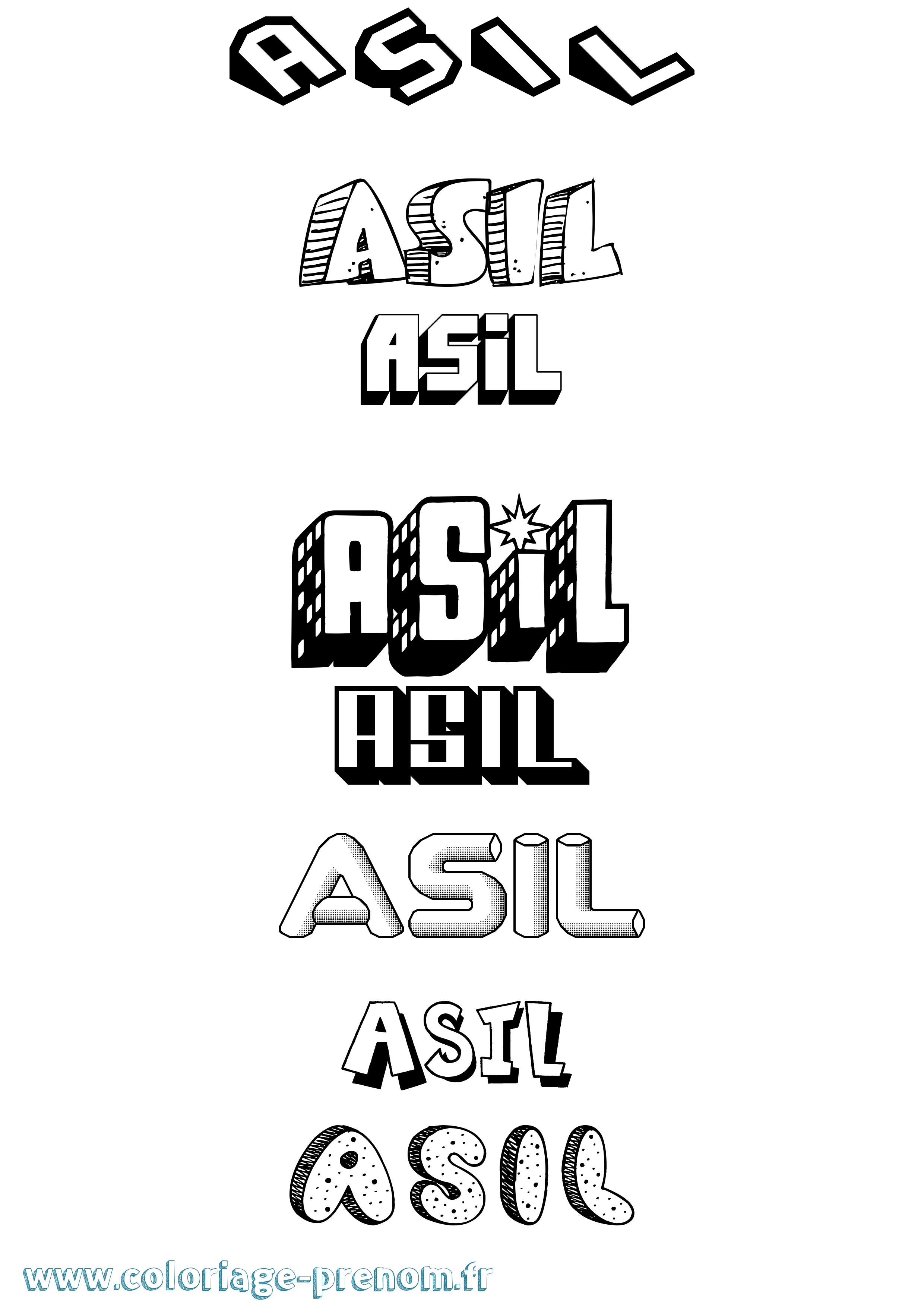 Coloriage prénom Asil Effet 3D